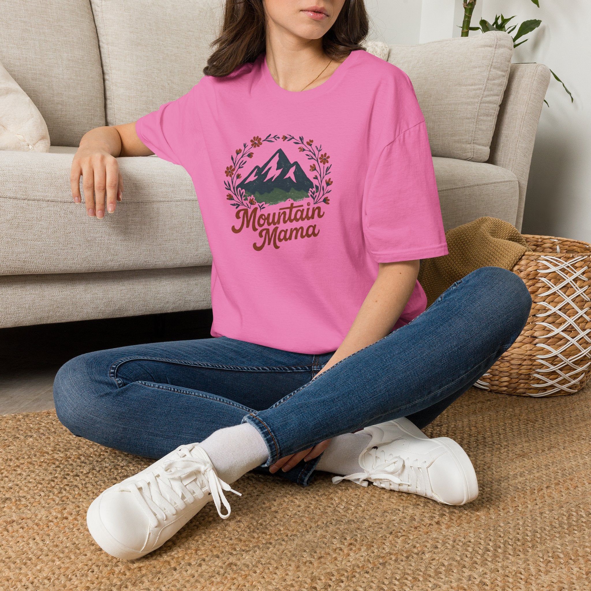 Mountain Mama T-Shirt — Floral Mountain Graphic Tee for Outdoor Moms