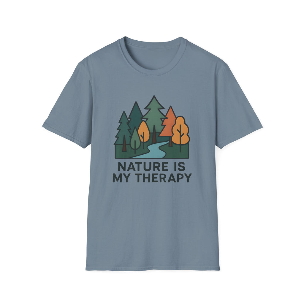 Nature Is My Therapy T-Shirt — Scenic Forest River Graphic Tee