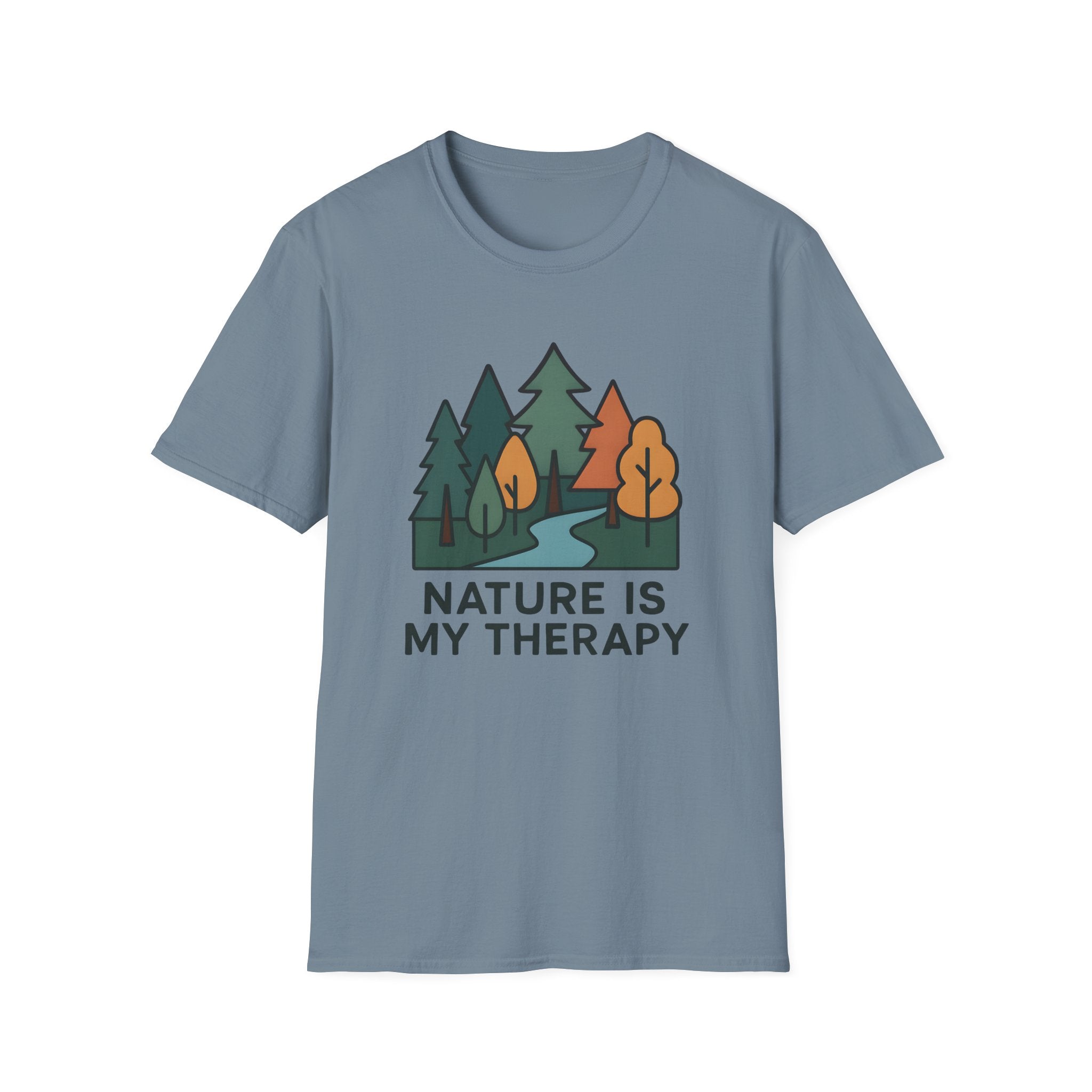 Nature Is My Therapy T-Shirt — Scenic Forest River Graphic Tee
