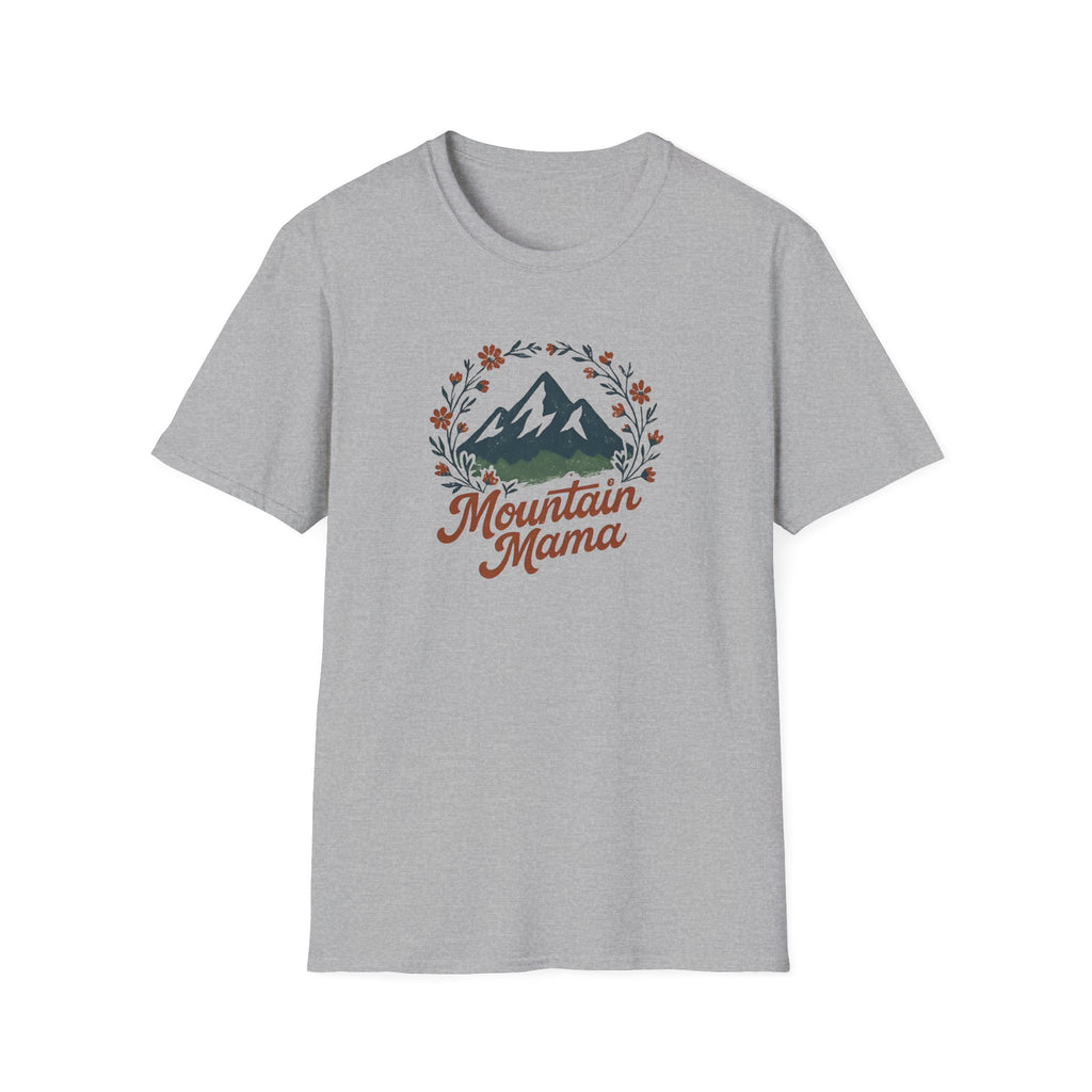 Mountain Mama T-Shirt — Floral Mountain Graphic Tee for Outdoor Moms