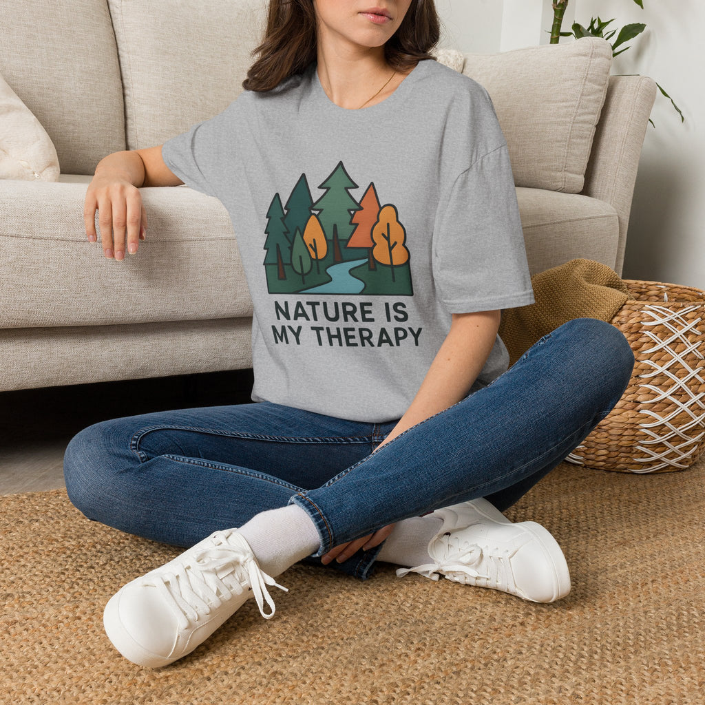 Nature Is My Therapy T-Shirt — Scenic Forest River Graphic Tee