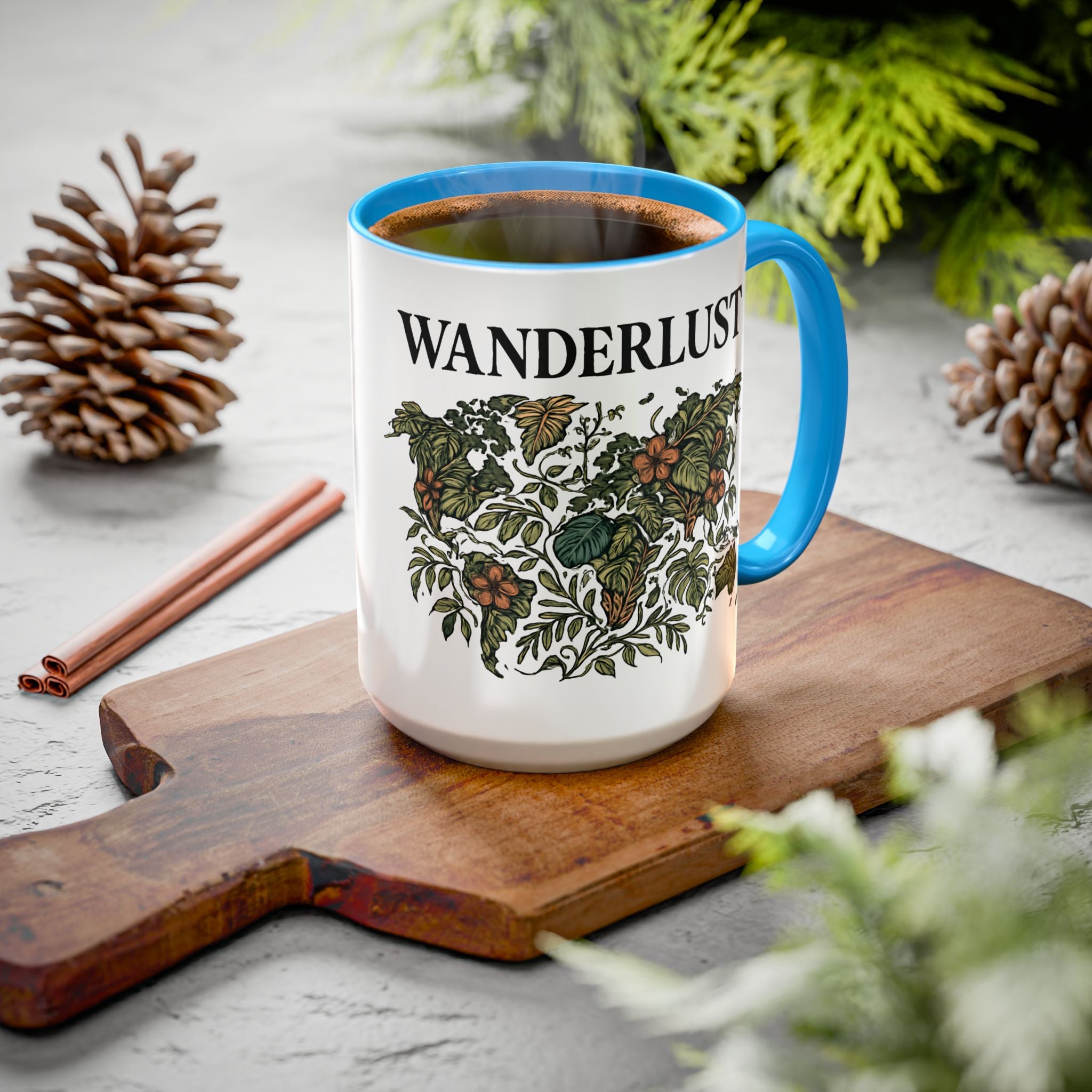 Wanderlust Floral Travel Mug — 11oz/15oz Ceramic Coffee Cup