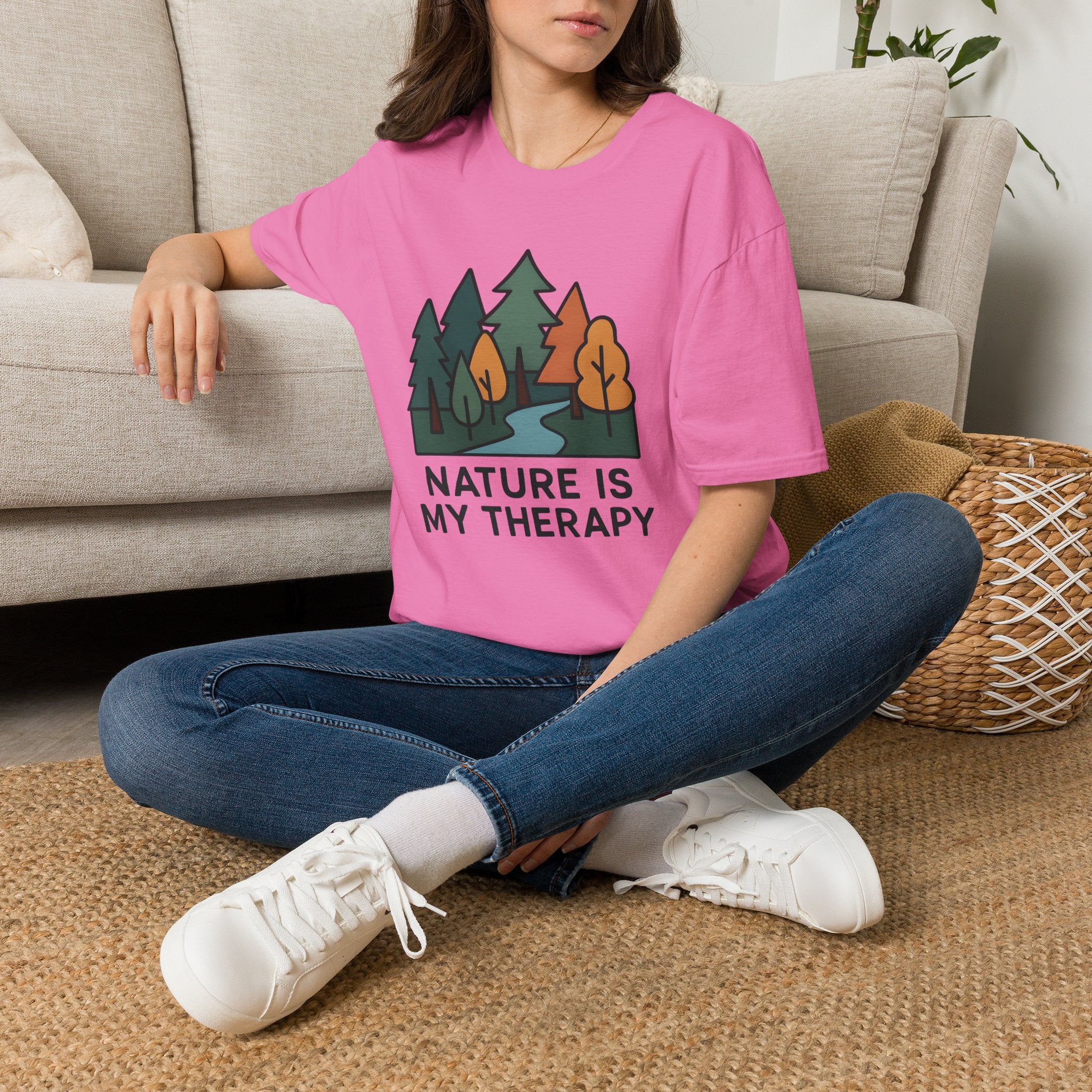 Nature Is My Therapy T-Shirt — Scenic Forest River Graphic Tee