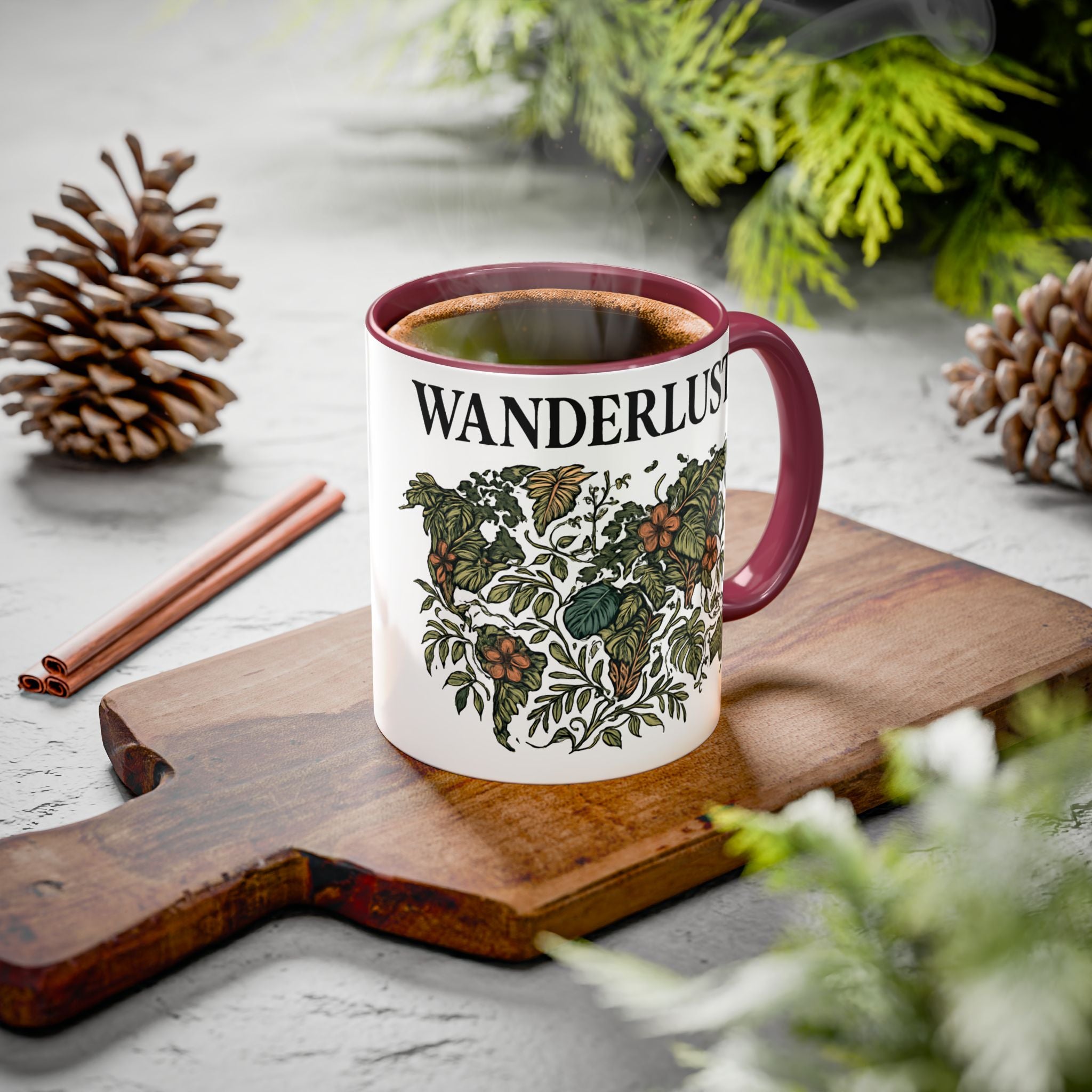 Wanderlust Floral Travel Mug — 11oz/15oz Ceramic Coffee Cup