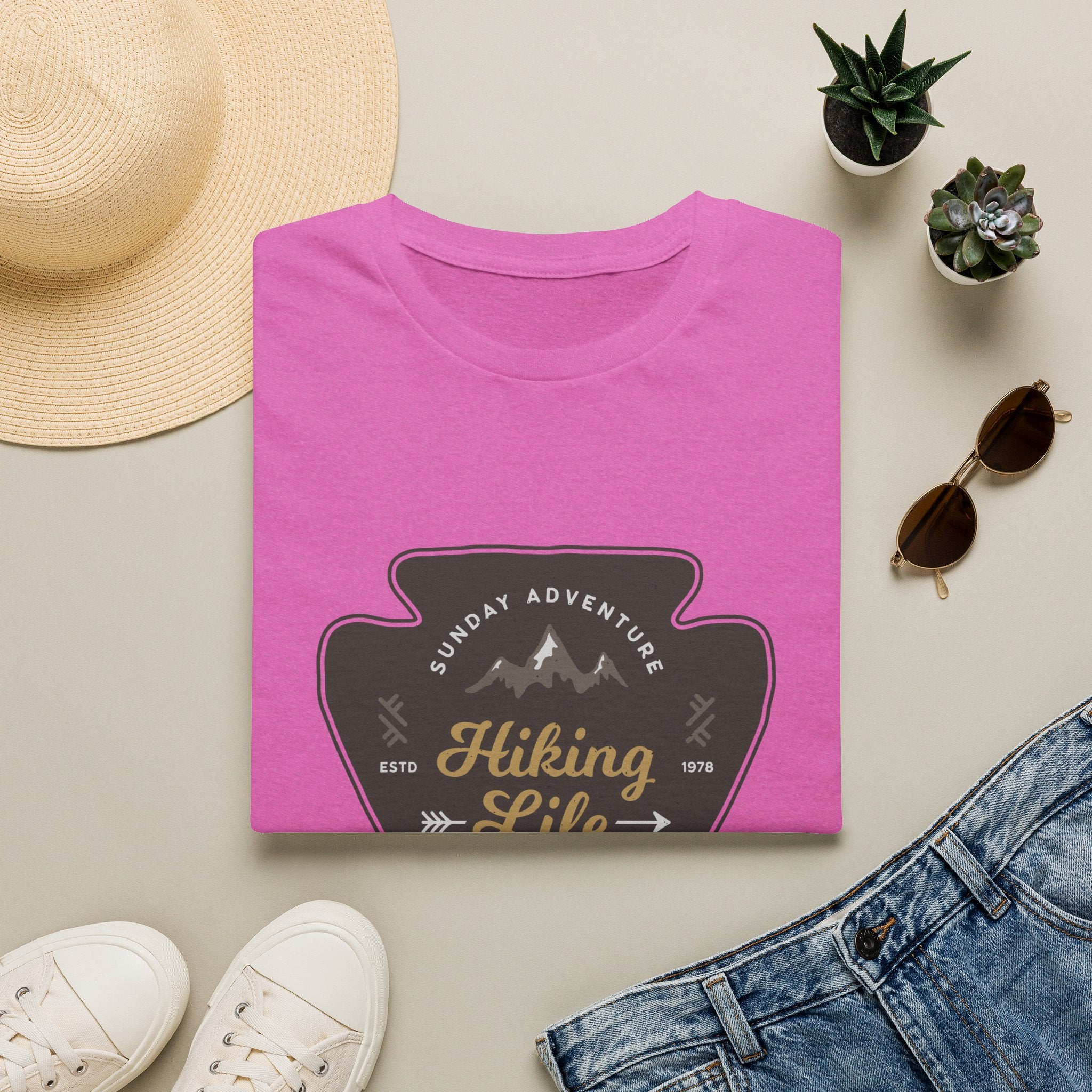 Hiking Life Graphic T-Shirt — Sunday Adventure Mountain Badge Tee