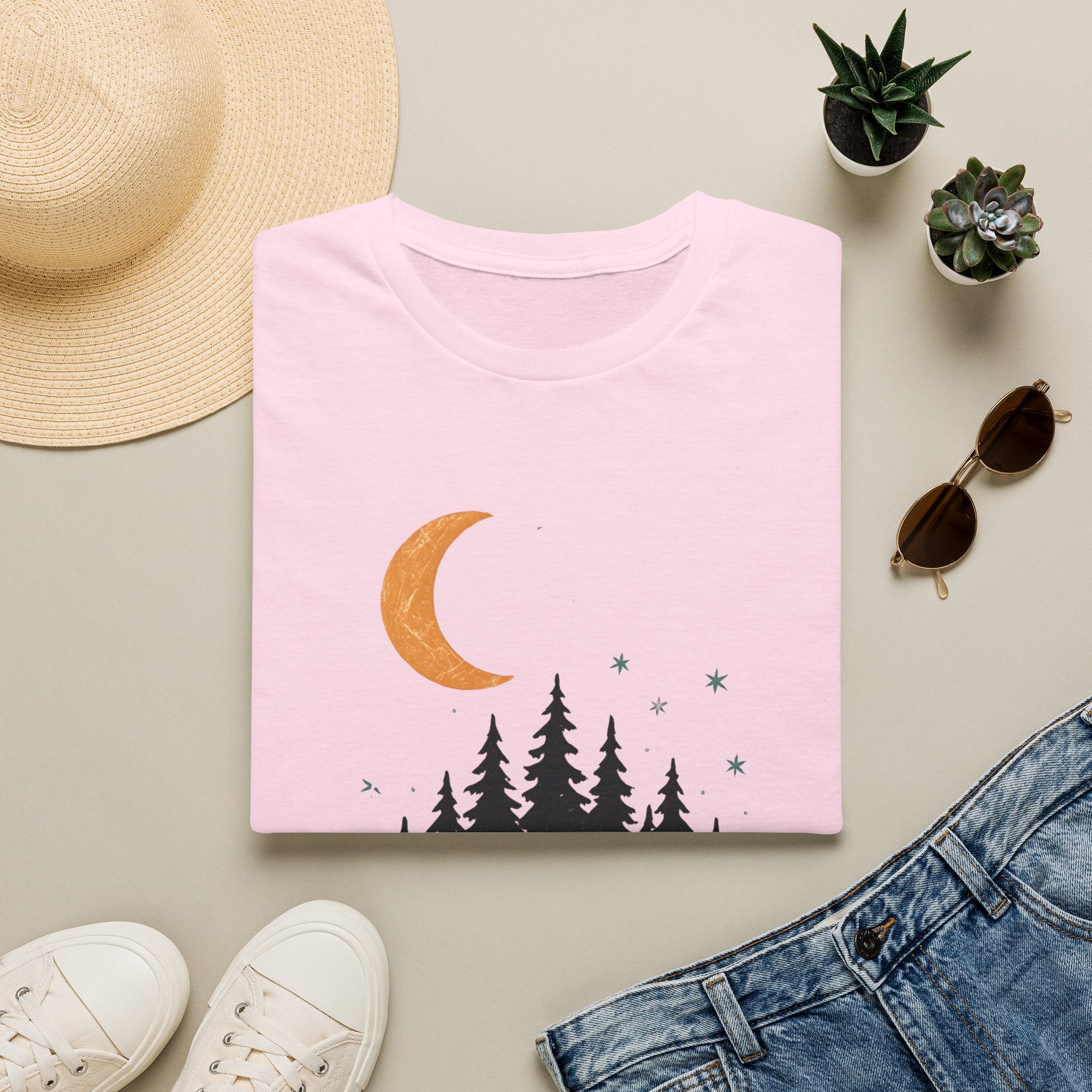 T-Shirt: Retro Camper Night Moon Tee — Forest Van Camping Graphic
