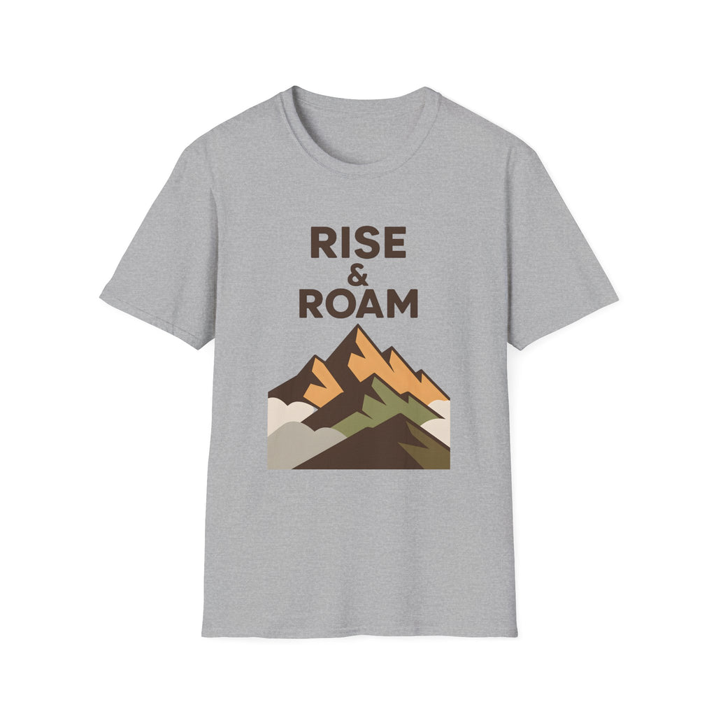 Rise & Roam Mountain T-Shirt — Adventure Graphic Tee for Hikers & Travelers