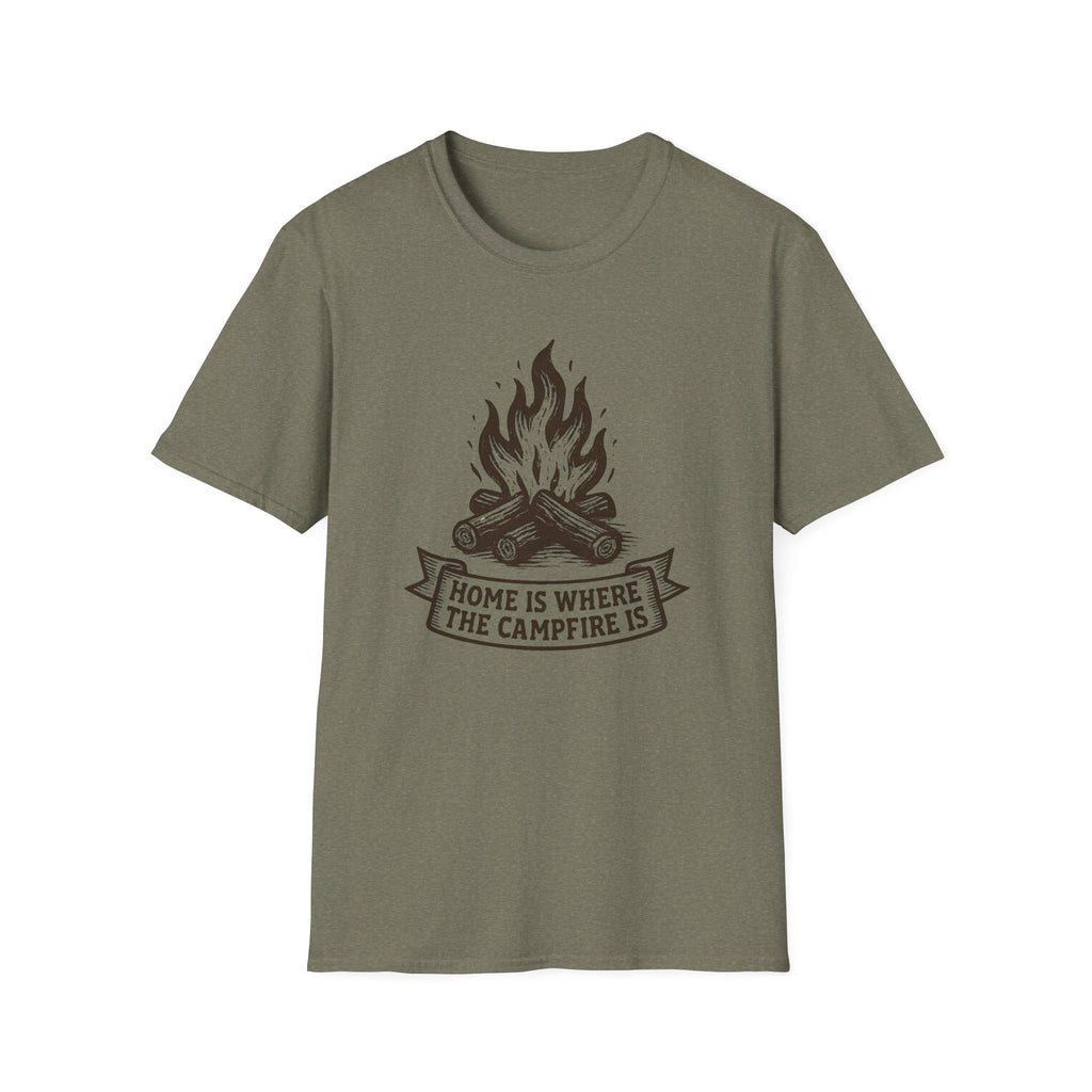 Campfire Graphic T-Shirt — "Home Is Where the Campfire Is" Outdoor Tee