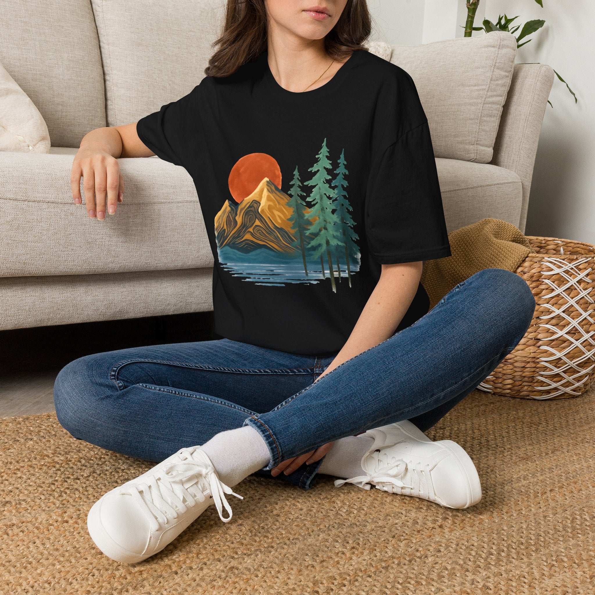 Mountain Sunset T-Shirt — Vintage Pine Forest Graphic