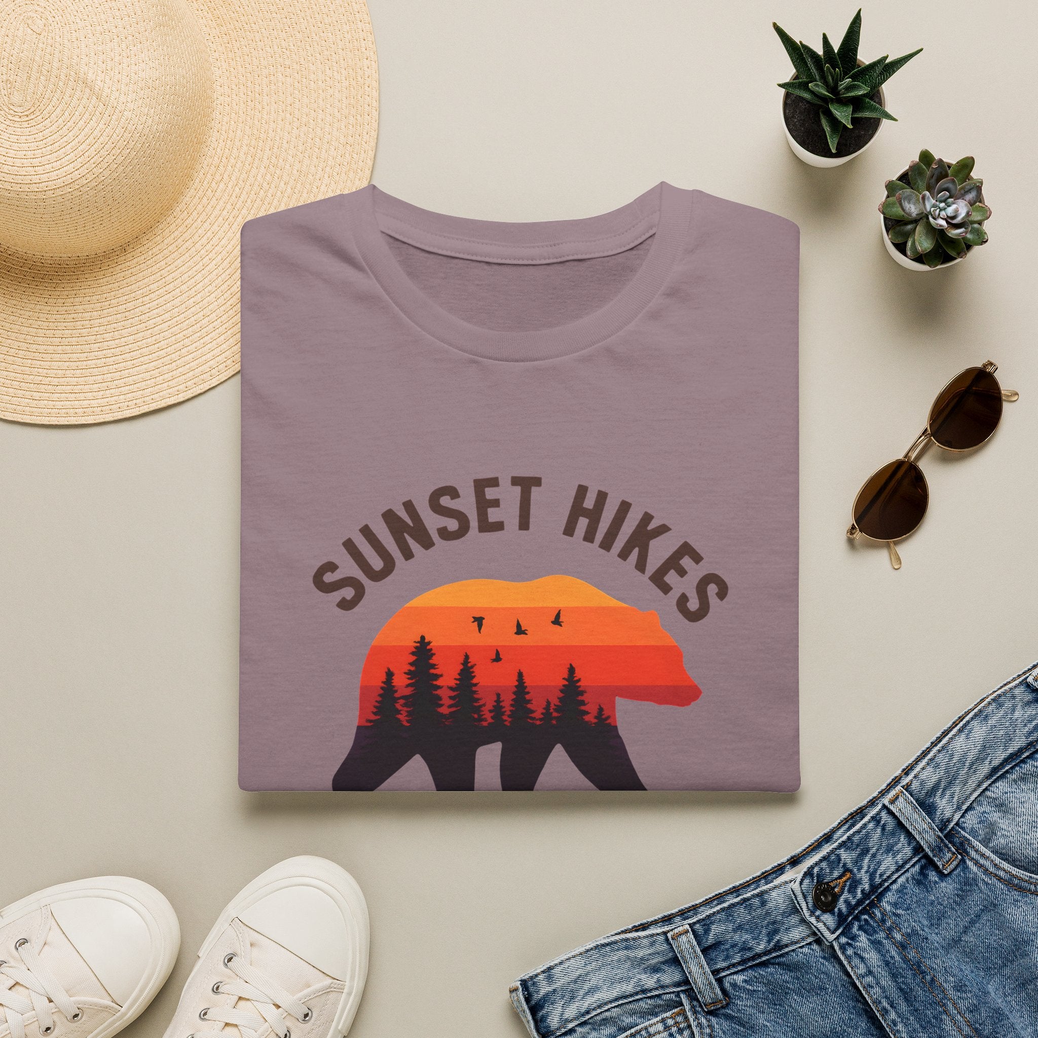 Sunset Hikes T-Shirt — Bear Silhouette Mountain Sunset Tee