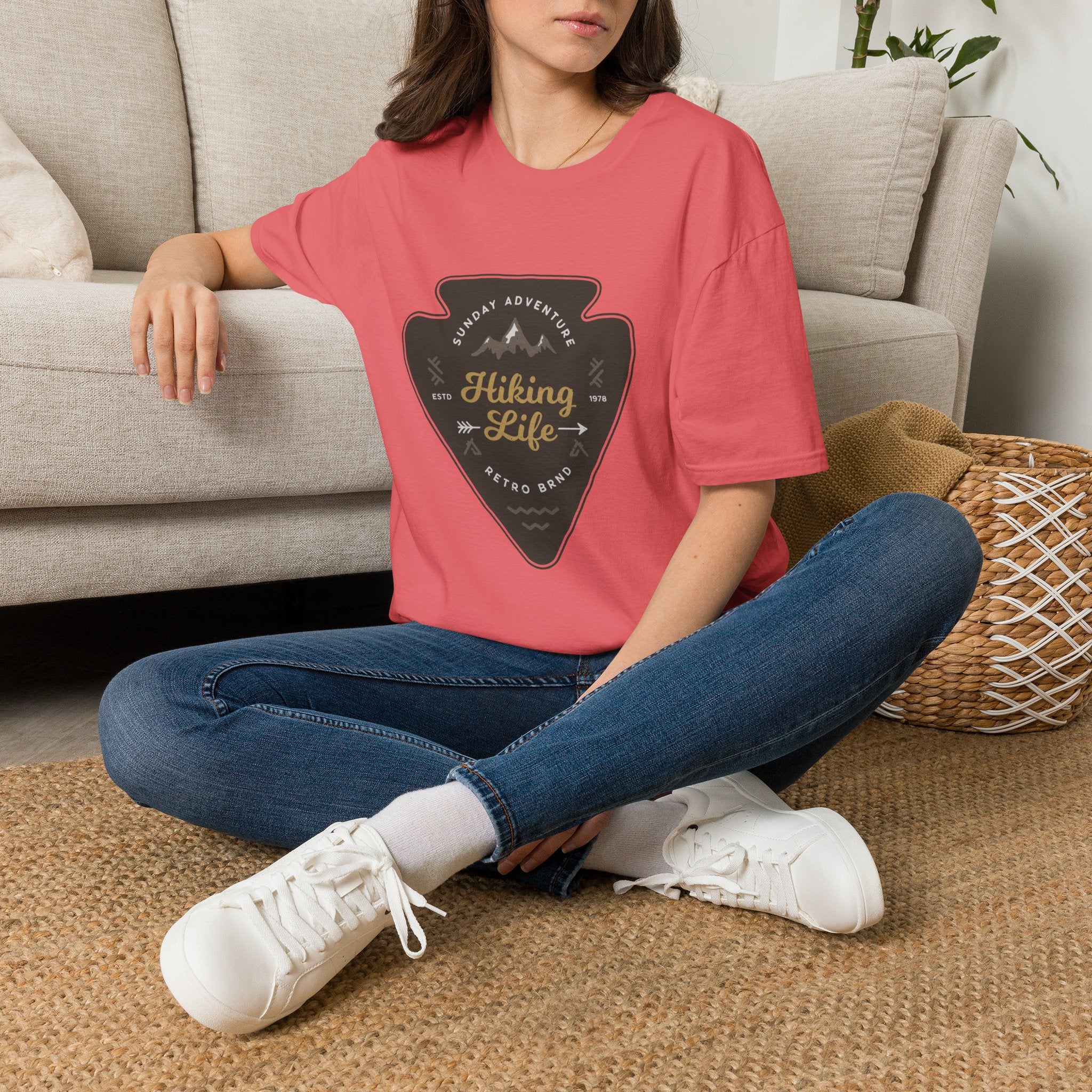 Hiking Life Graphic T-Shirt — Sunday Adventure Mountain Badge Tee