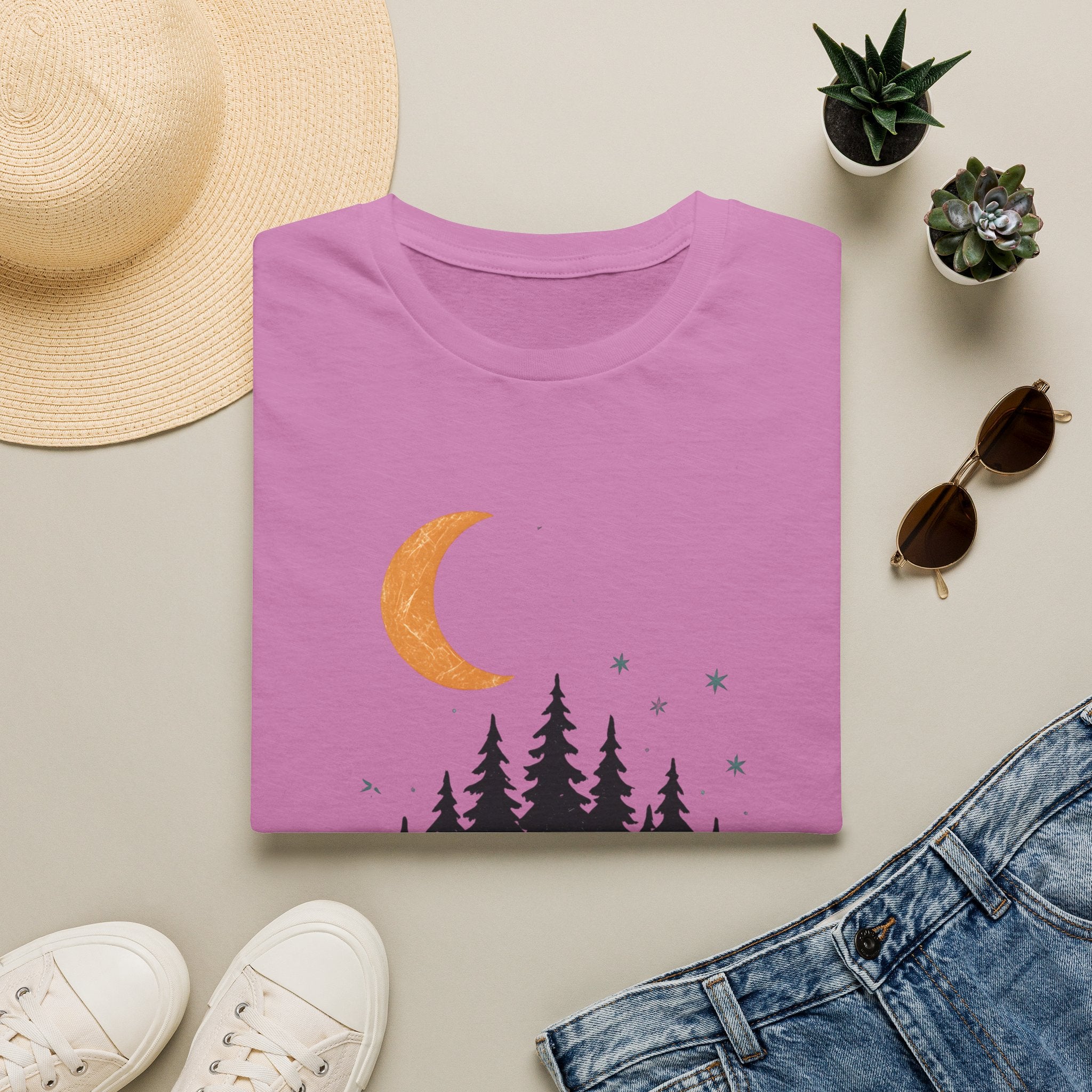T-Shirt: Retro Camper Night Moon Tee — Forest Van Camping Graphic