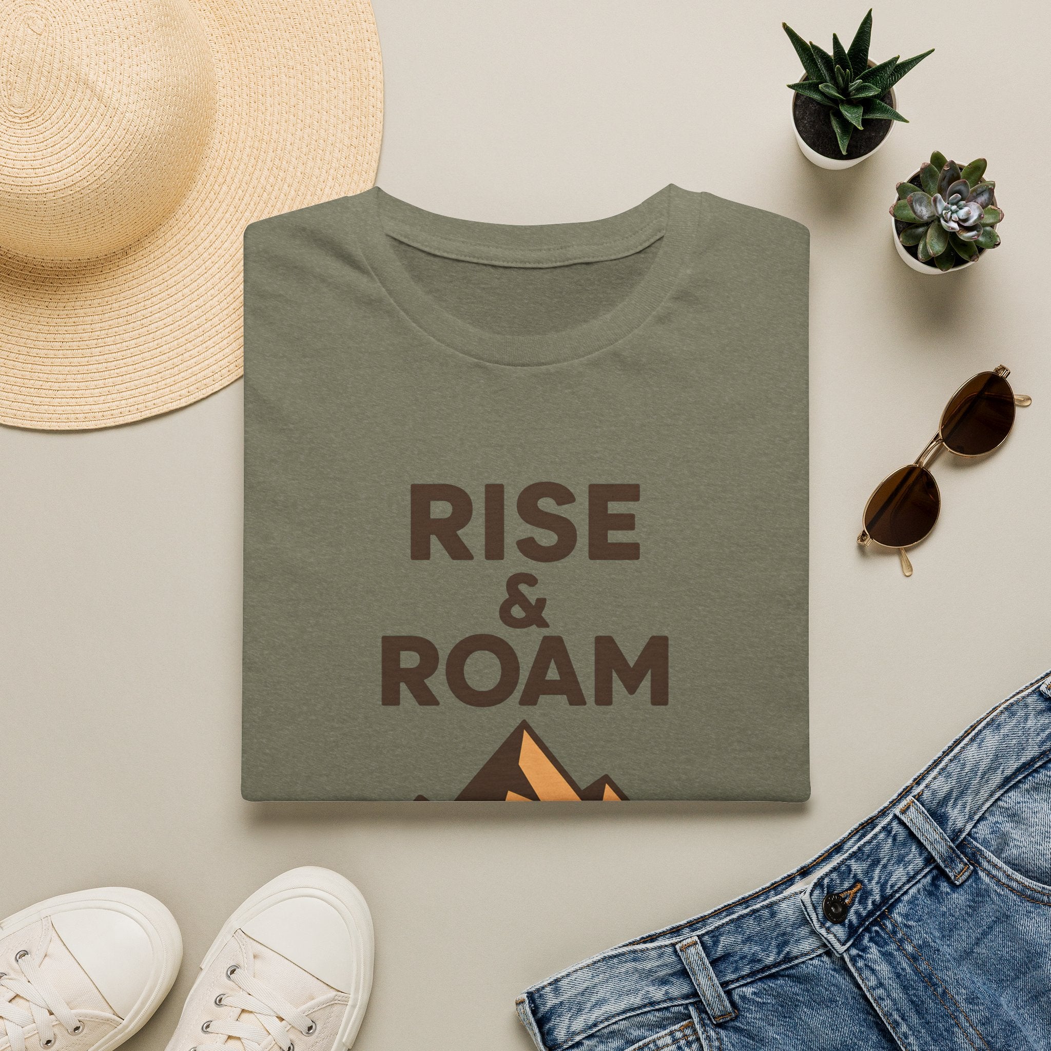 Rise & Roam Mountain T-Shirt — Adventure Graphic Tee for Hikers & Travelers
