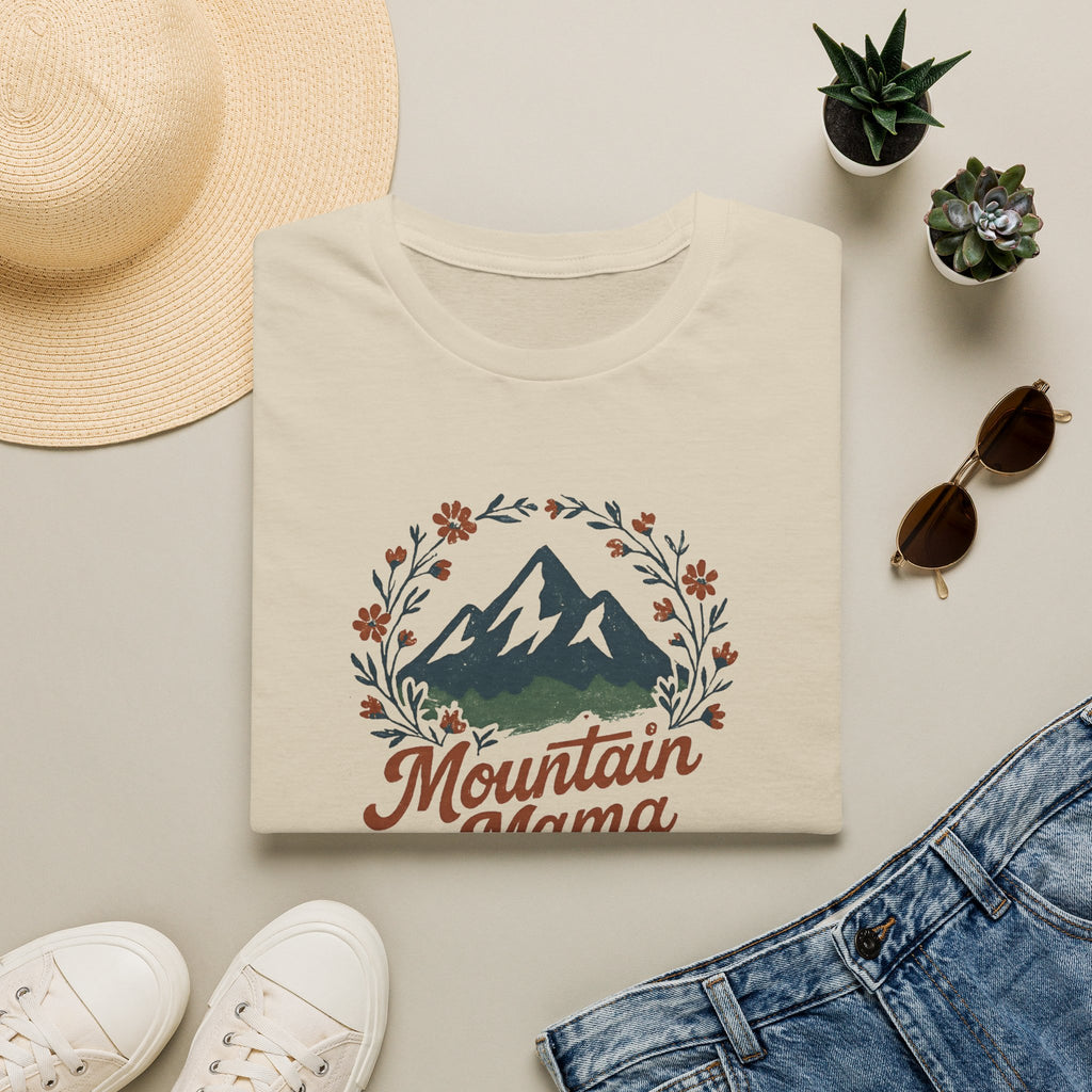 Mountain Mama T-Shirt — Floral Mountain Graphic Tee for Outdoor Moms