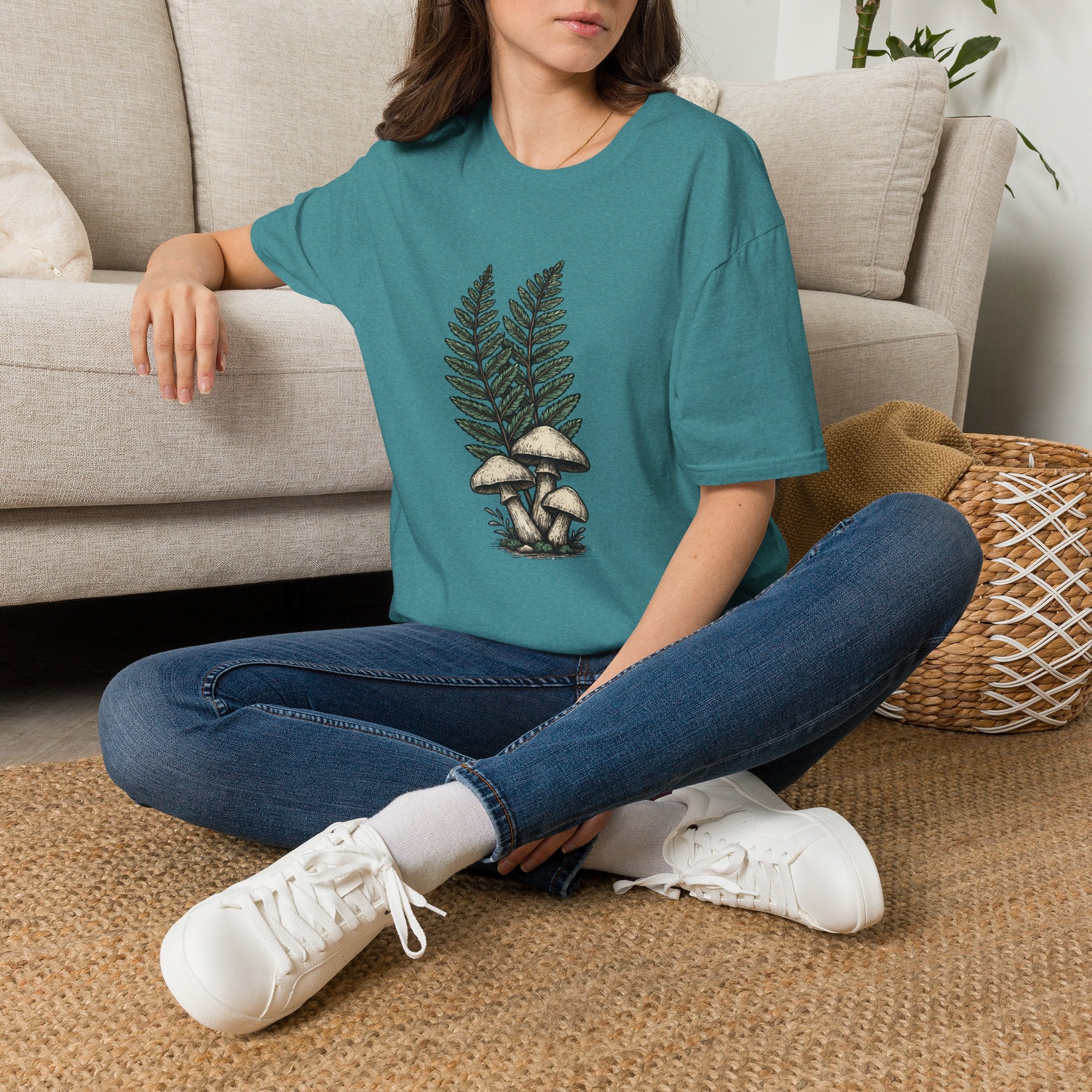 Fern & Mushroom Botanical Tee — Nature-Inspired Graphic T-Shirt