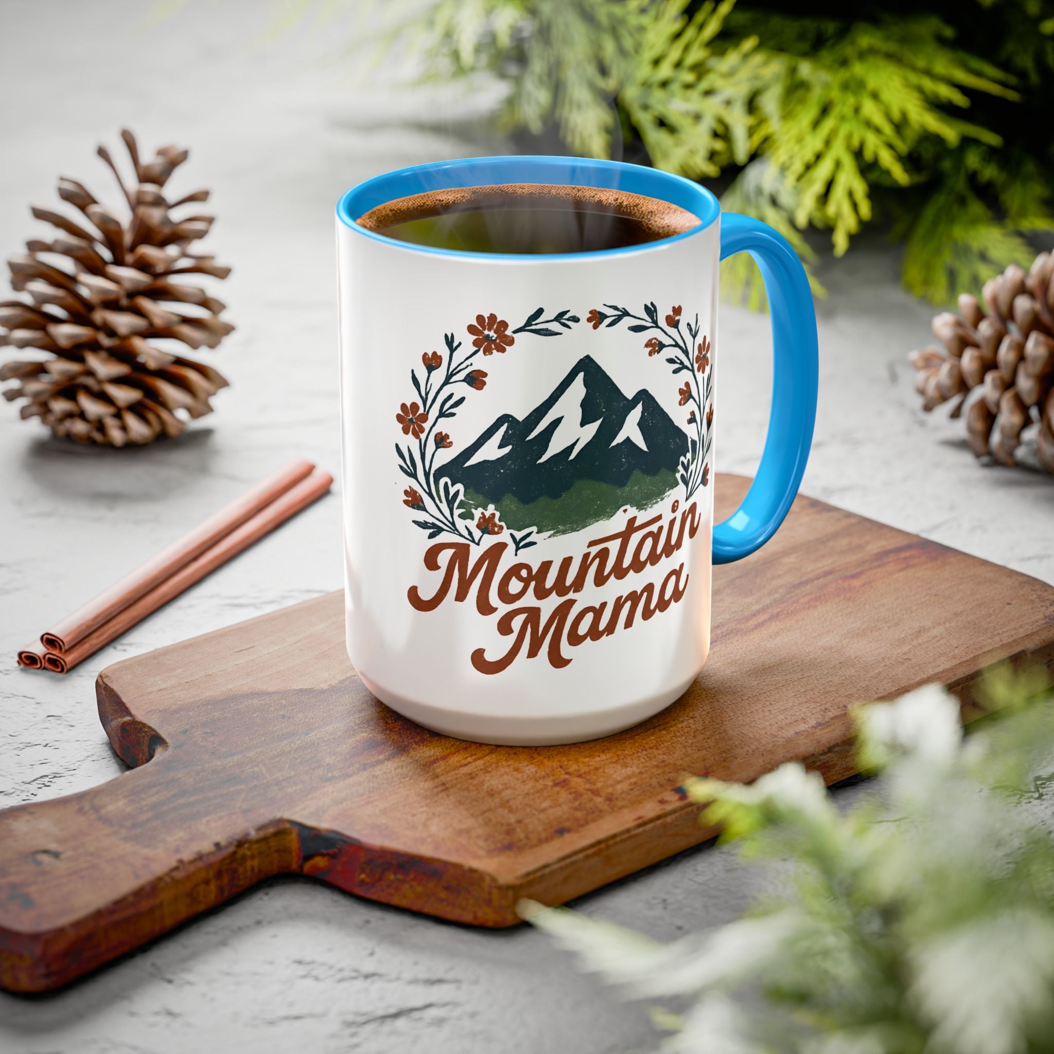 Mountain Mama Coffee Mug — 11oz & 15oz Floral Mountain Ceramic Mug