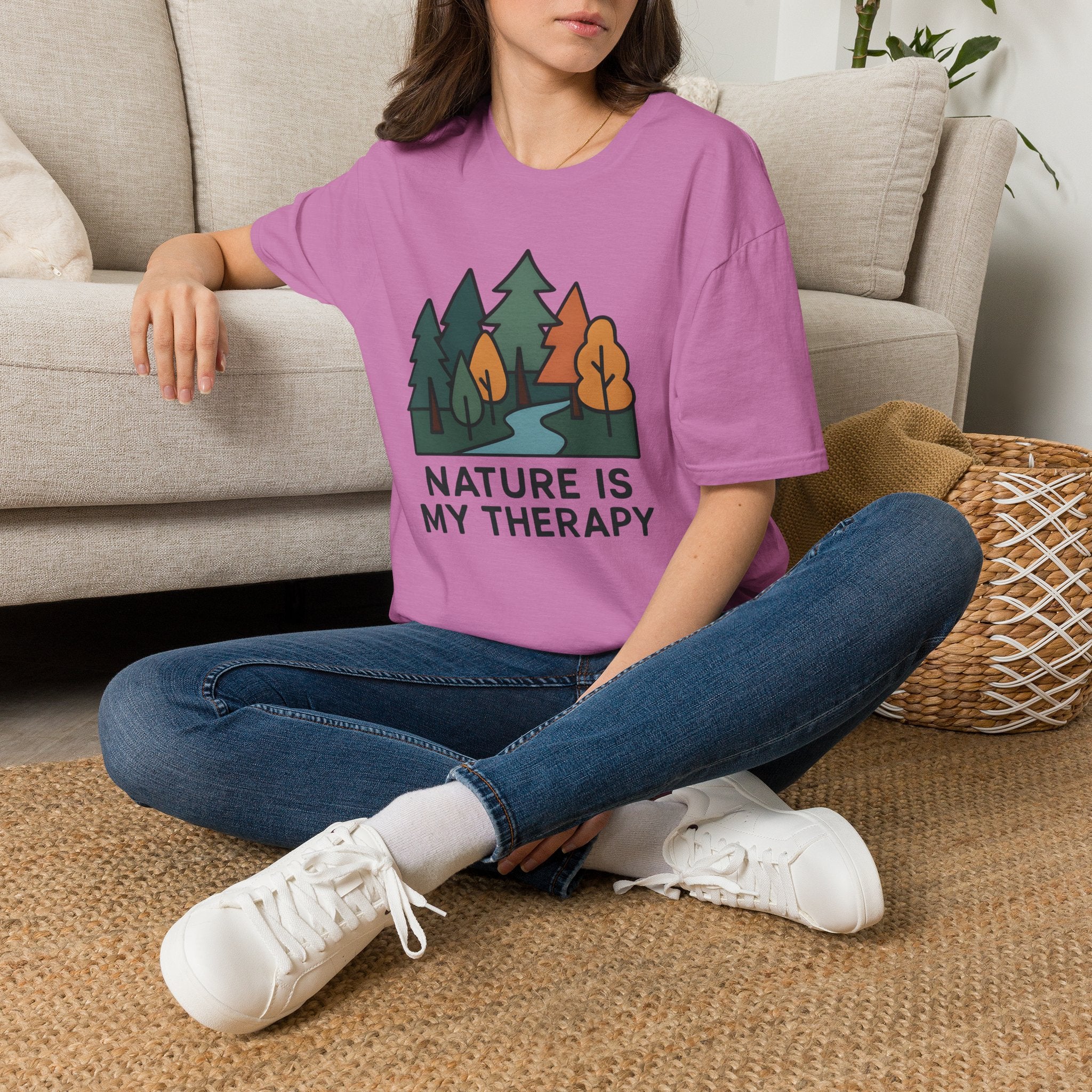 Nature Is My Therapy T-Shirt — Scenic Forest River Graphic Tee