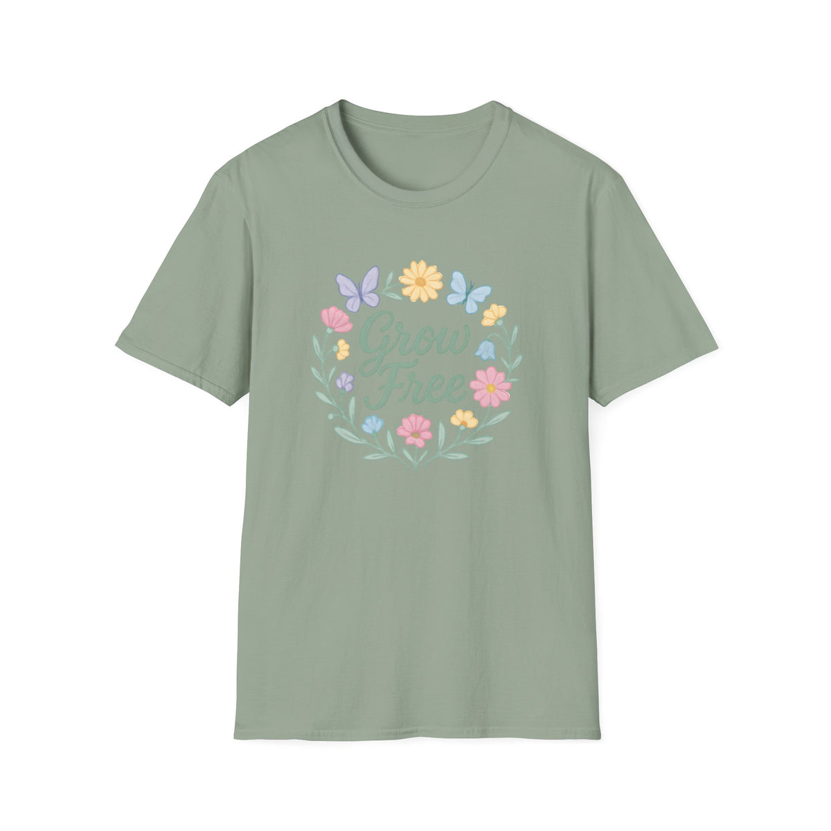 Grow Free Floral T-Shirt — Pastel Garden Butterfly Tee