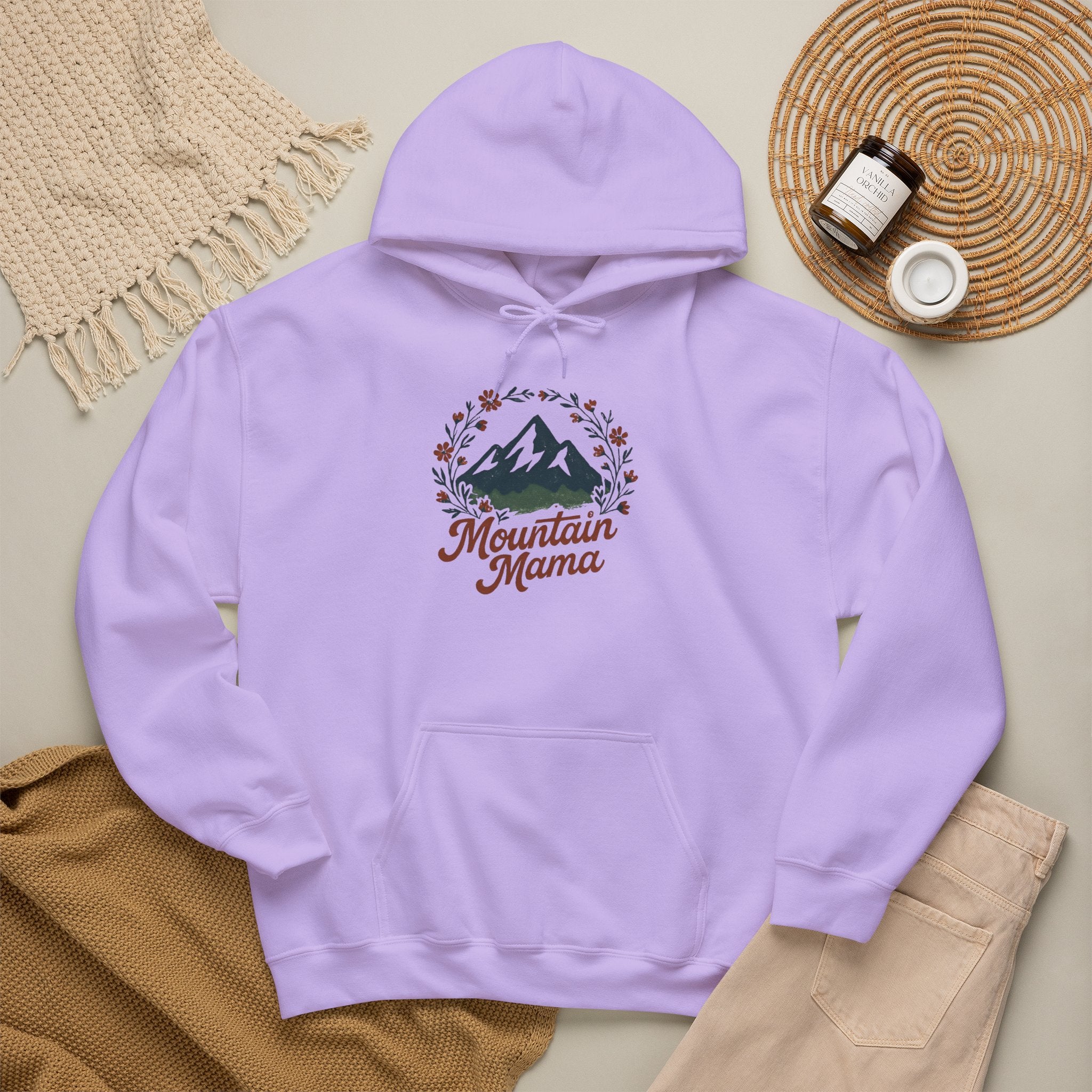 Mountain Mama Hoodie — Floral Mountain Graphic Pullover for Outdoor Moms