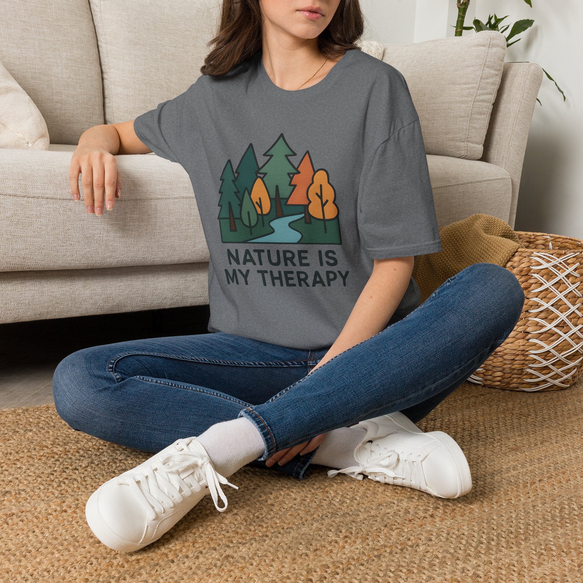 Nature Is My Therapy T-Shirt — Scenic Forest River Graphic Tee