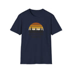 Adventure Awaits T-Shirt — Retro Sunset Forest Graphic Tee