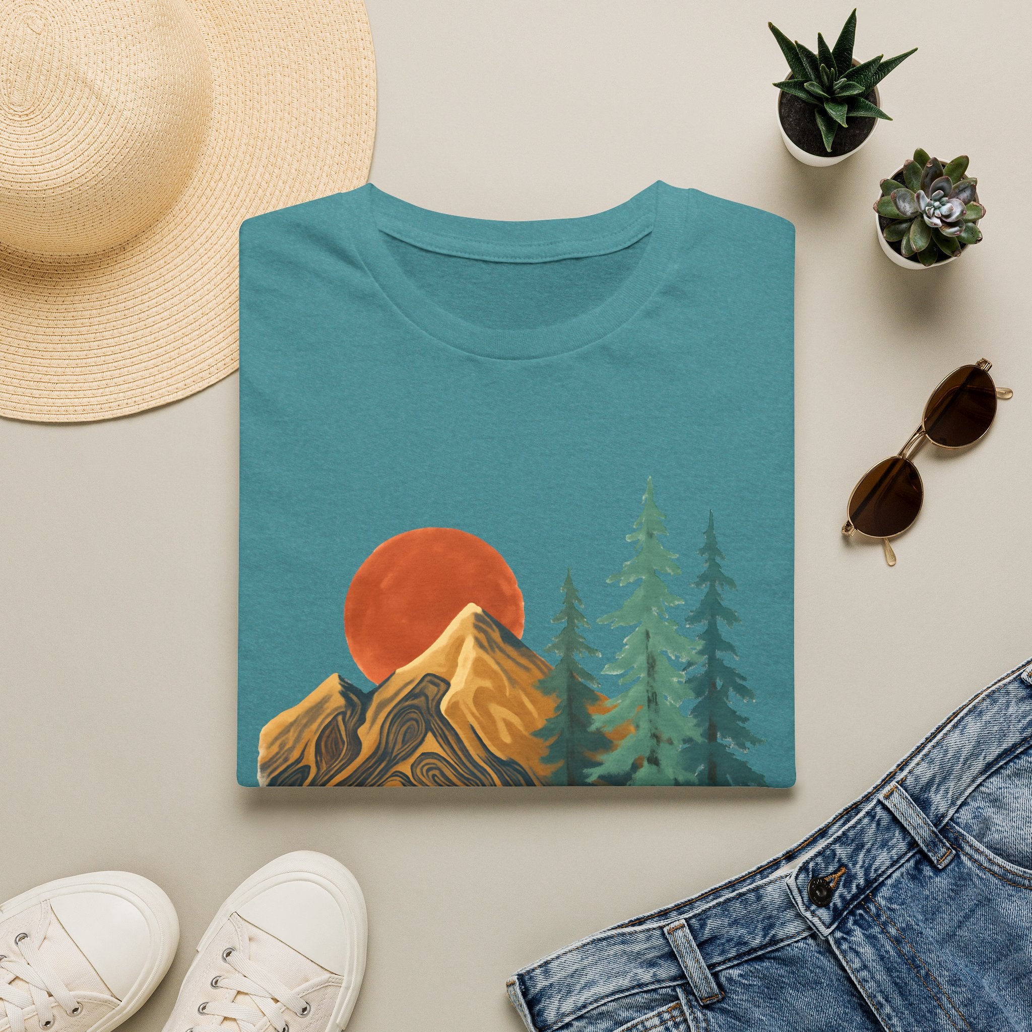 Mountain Sunset T-Shirt — Vintage Pine Forest Graphic