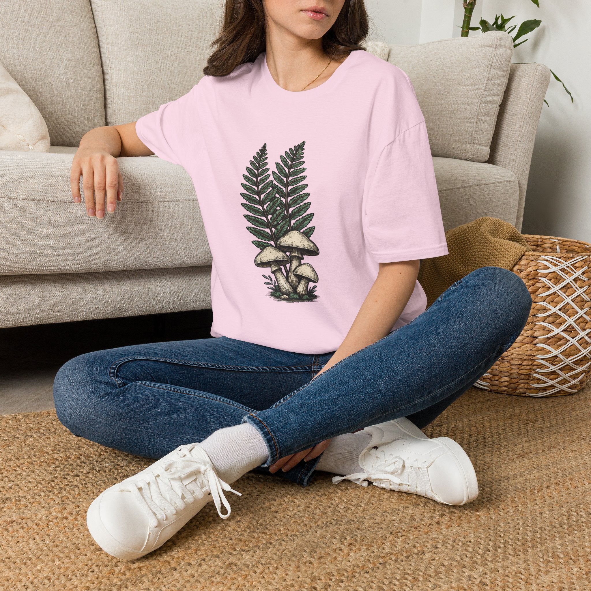 Fern & Mushroom Botanical Tee — Nature-Inspired Graphic T-Shirt