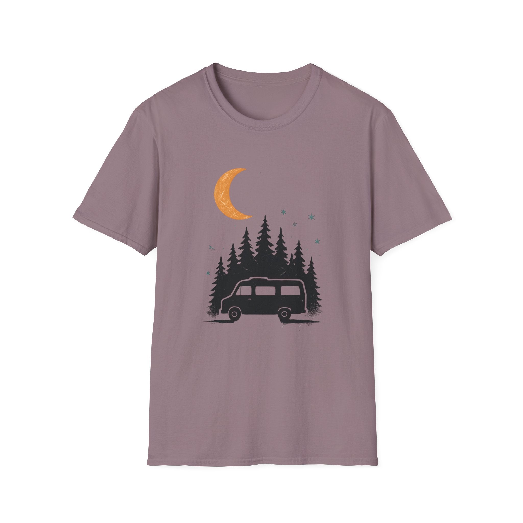 T-Shirt: Retro Camper Night Moon Tee — Forest Van Camping Graphic