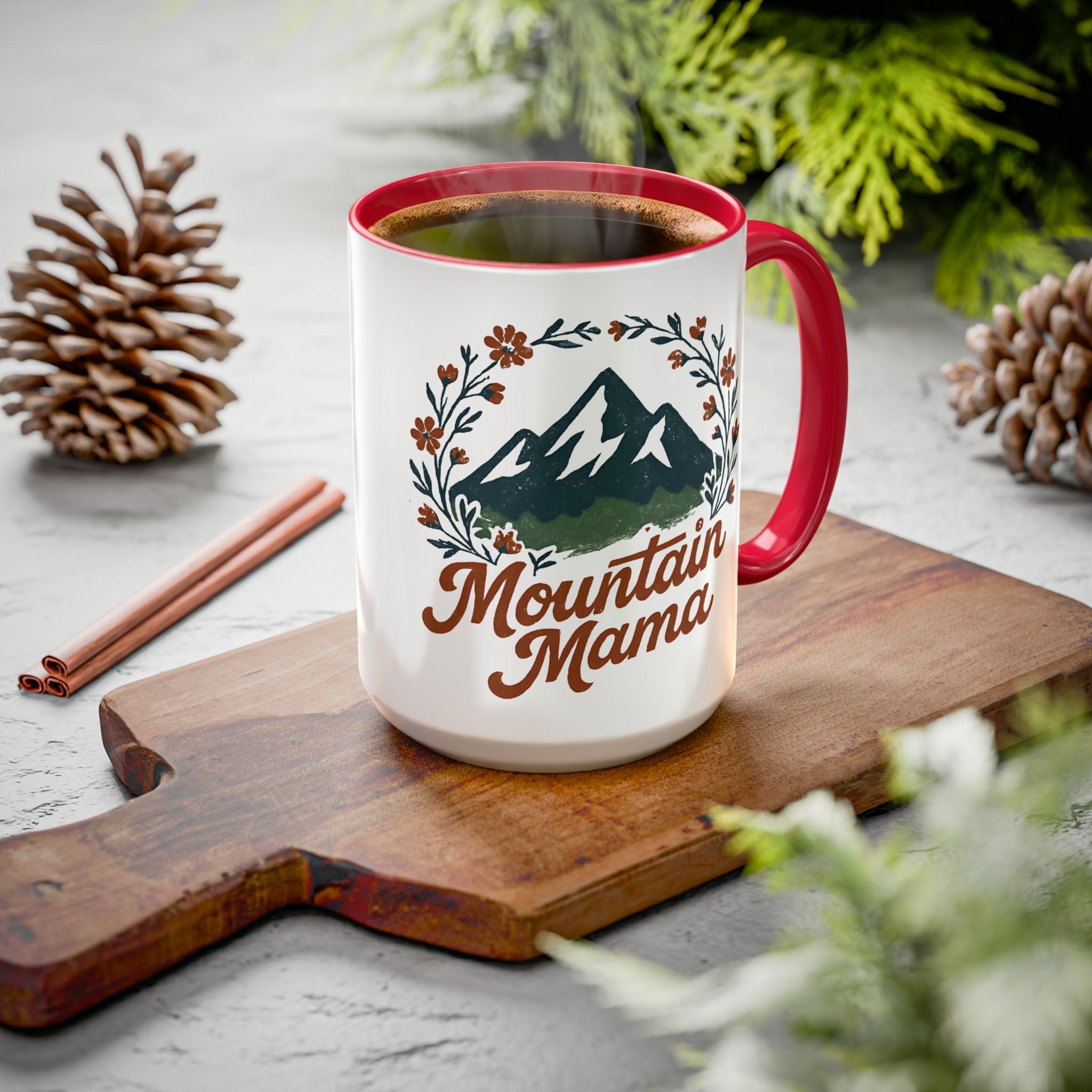 Mountain Mama Coffee Mug — 11oz & 15oz Floral Mountain Ceramic Mug