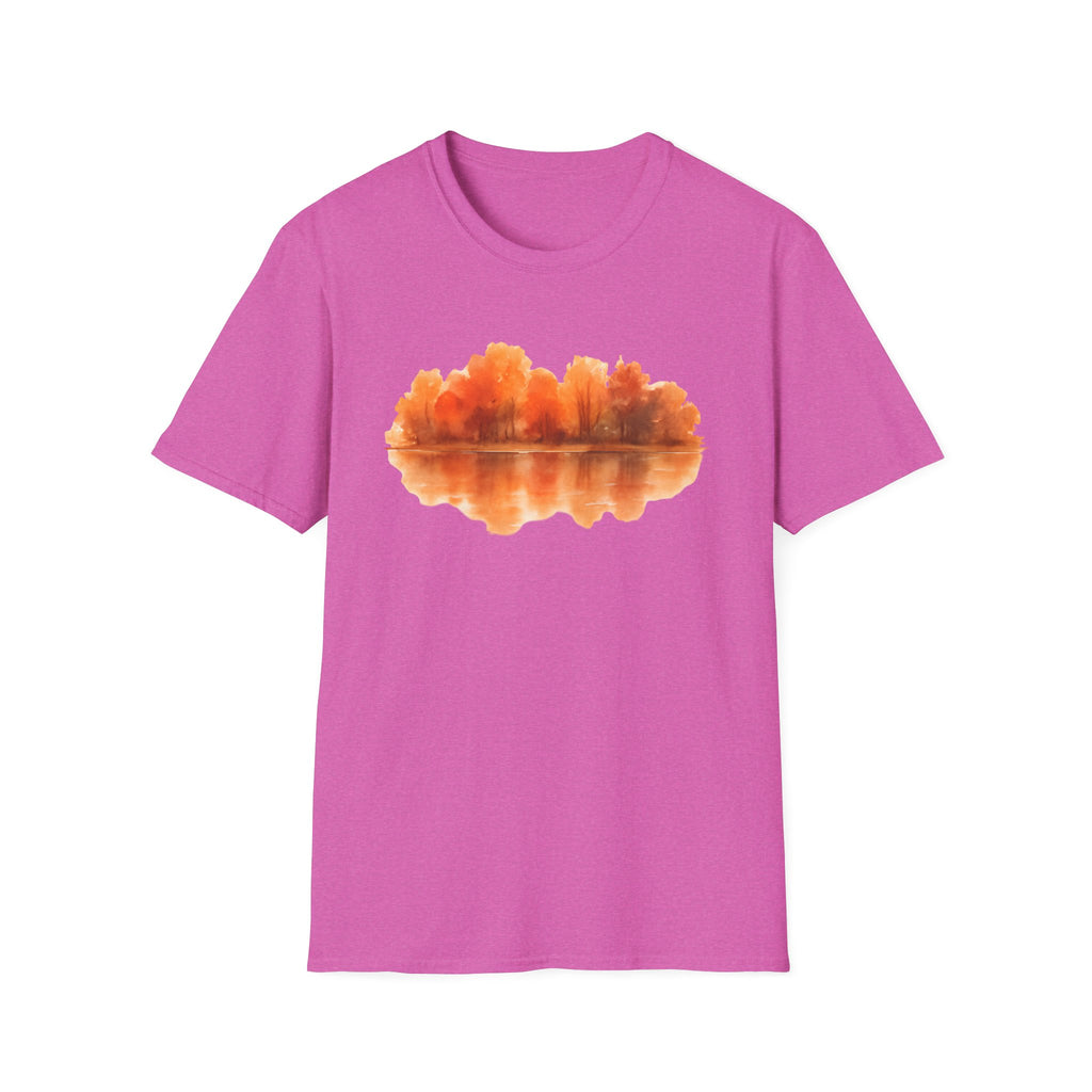 Autumn Lake Reflection T-Shirt — Orange Fall Trees Graphic Tee