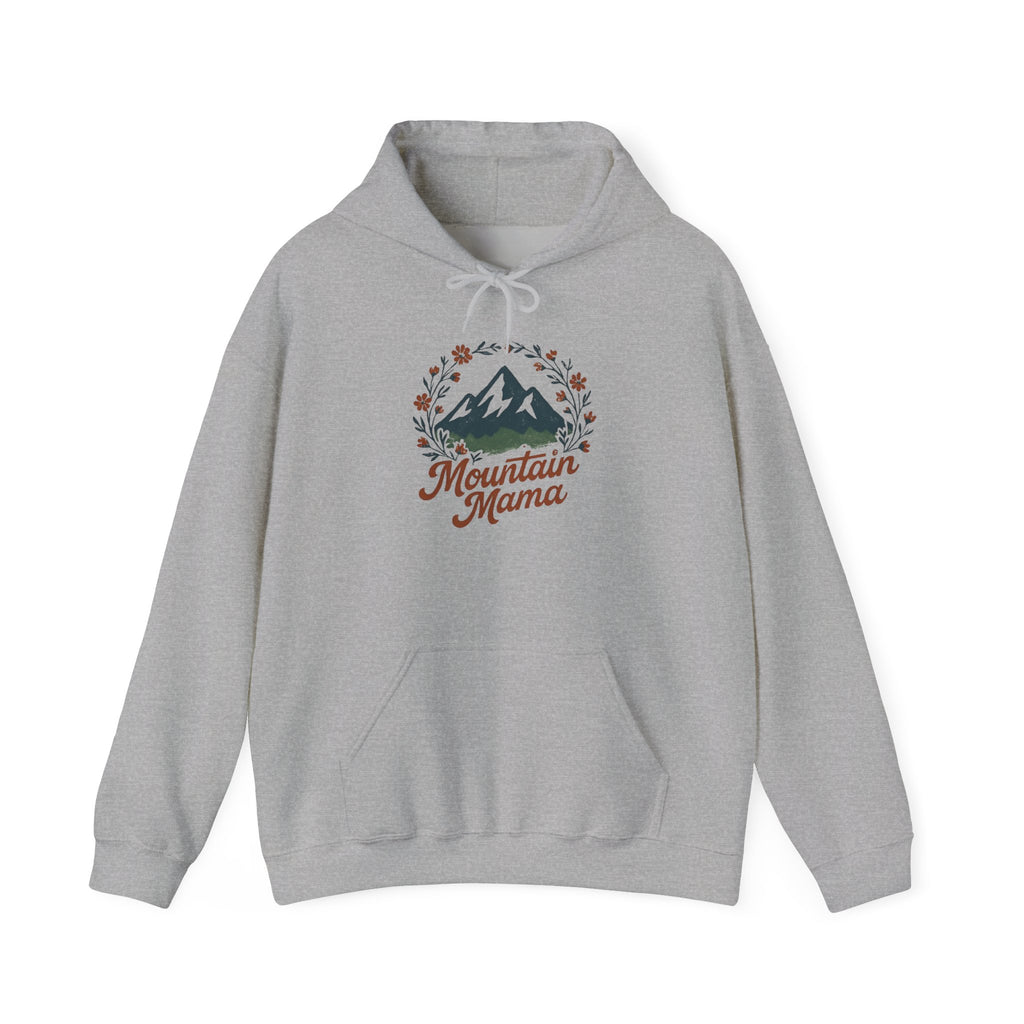 Mountain Mama Hoodie — Floral Mountain Graphic Pullover for Outdoor Moms