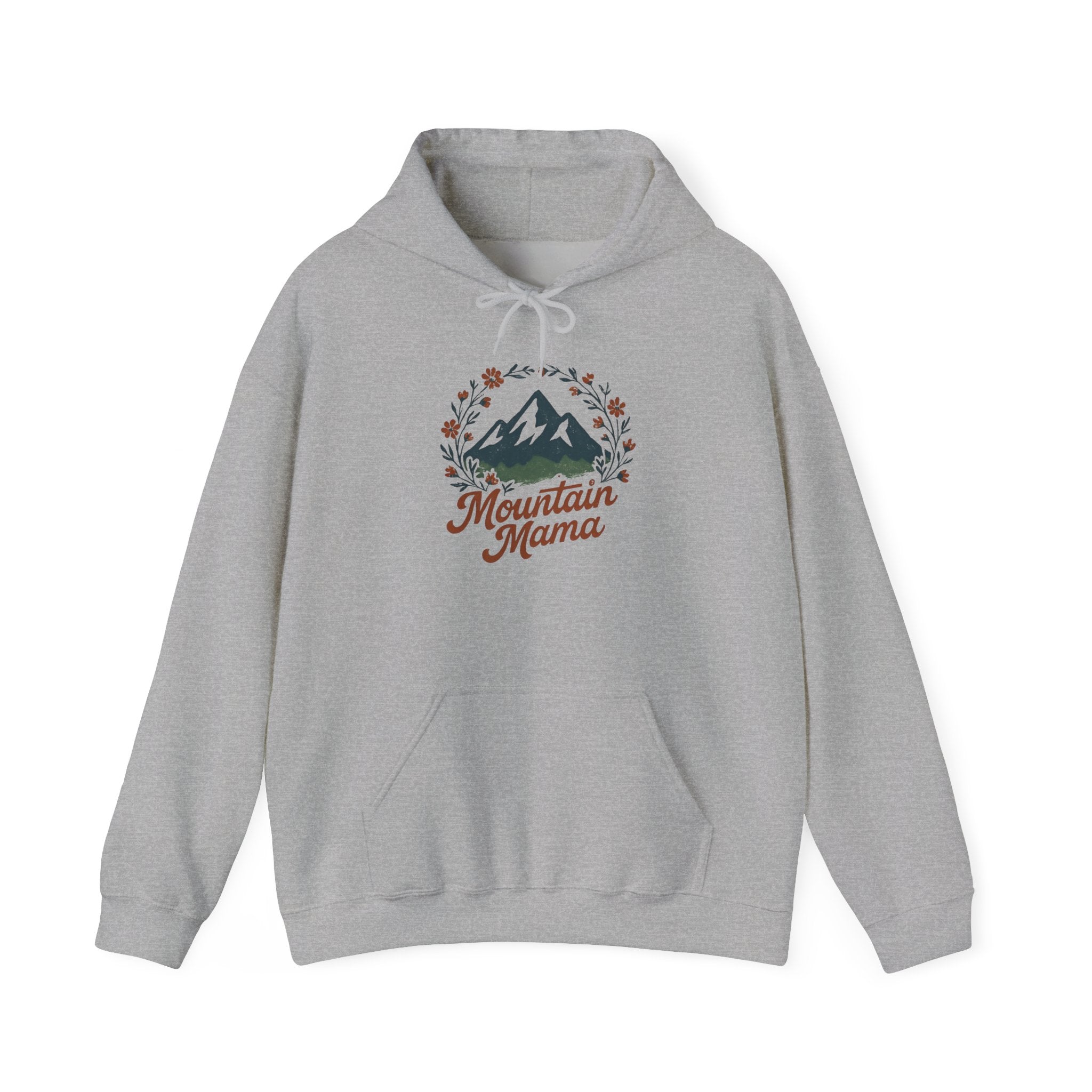 Mountain Mama Hoodie — Floral Mountain Graphic Pullover for Outdoor Moms
