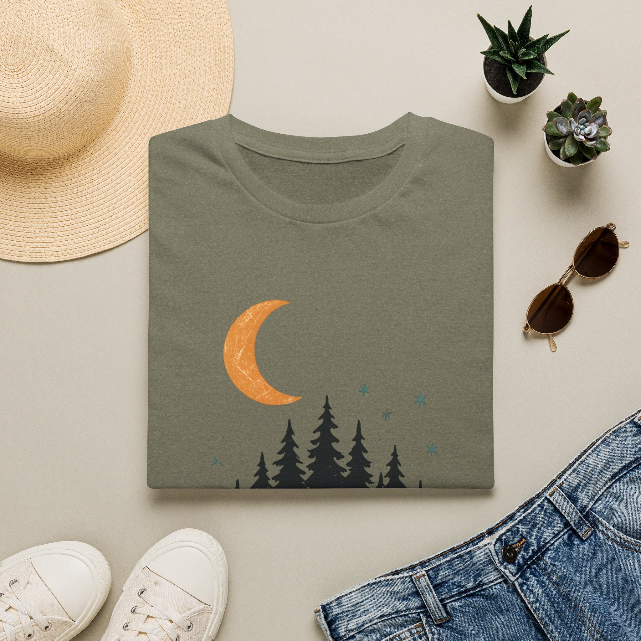 T-Shirt: Retro Camper Night Moon Tee — Forest Van Camping Graphic