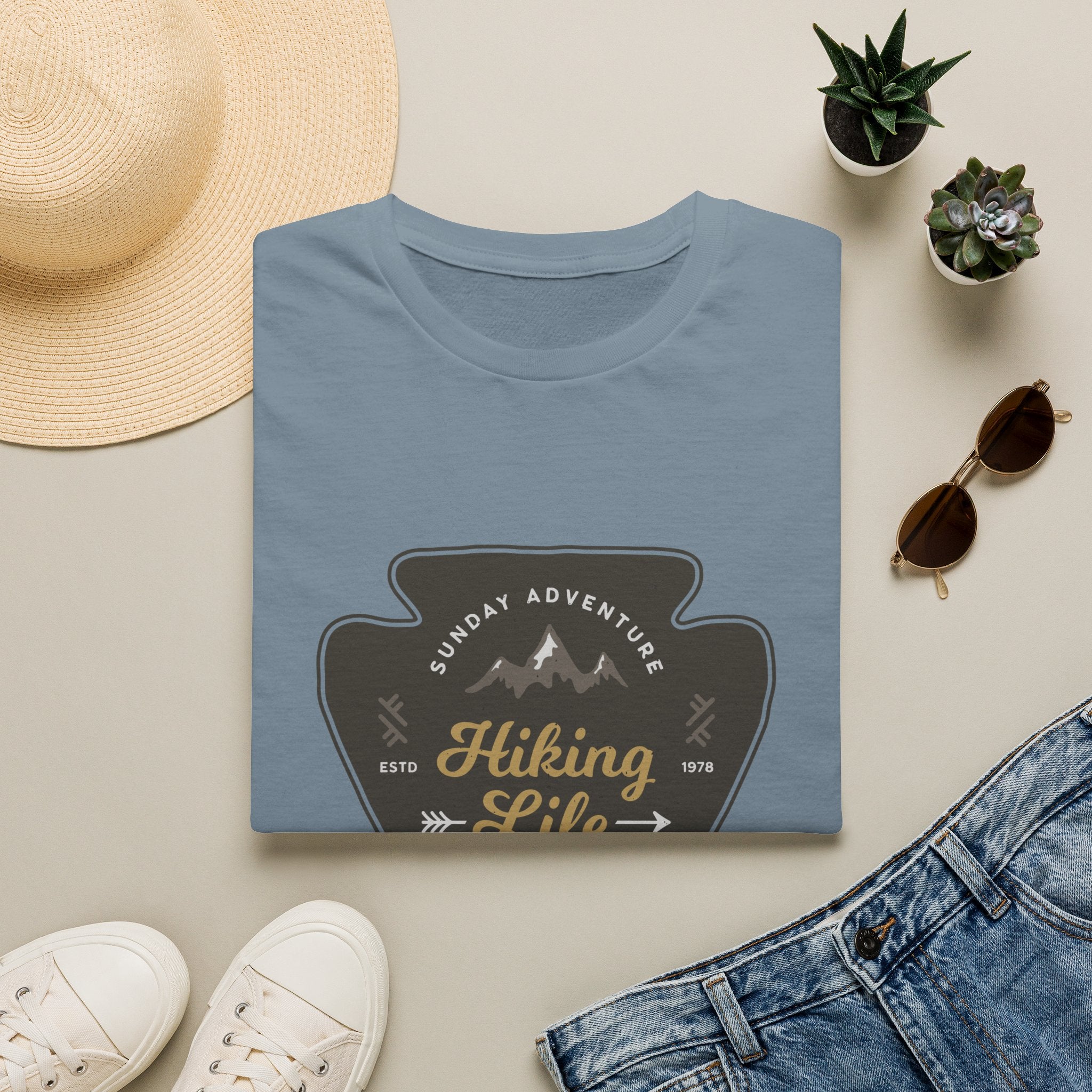 Hiking Life Graphic T-Shirt — Sunday Adventure Mountain Badge Tee