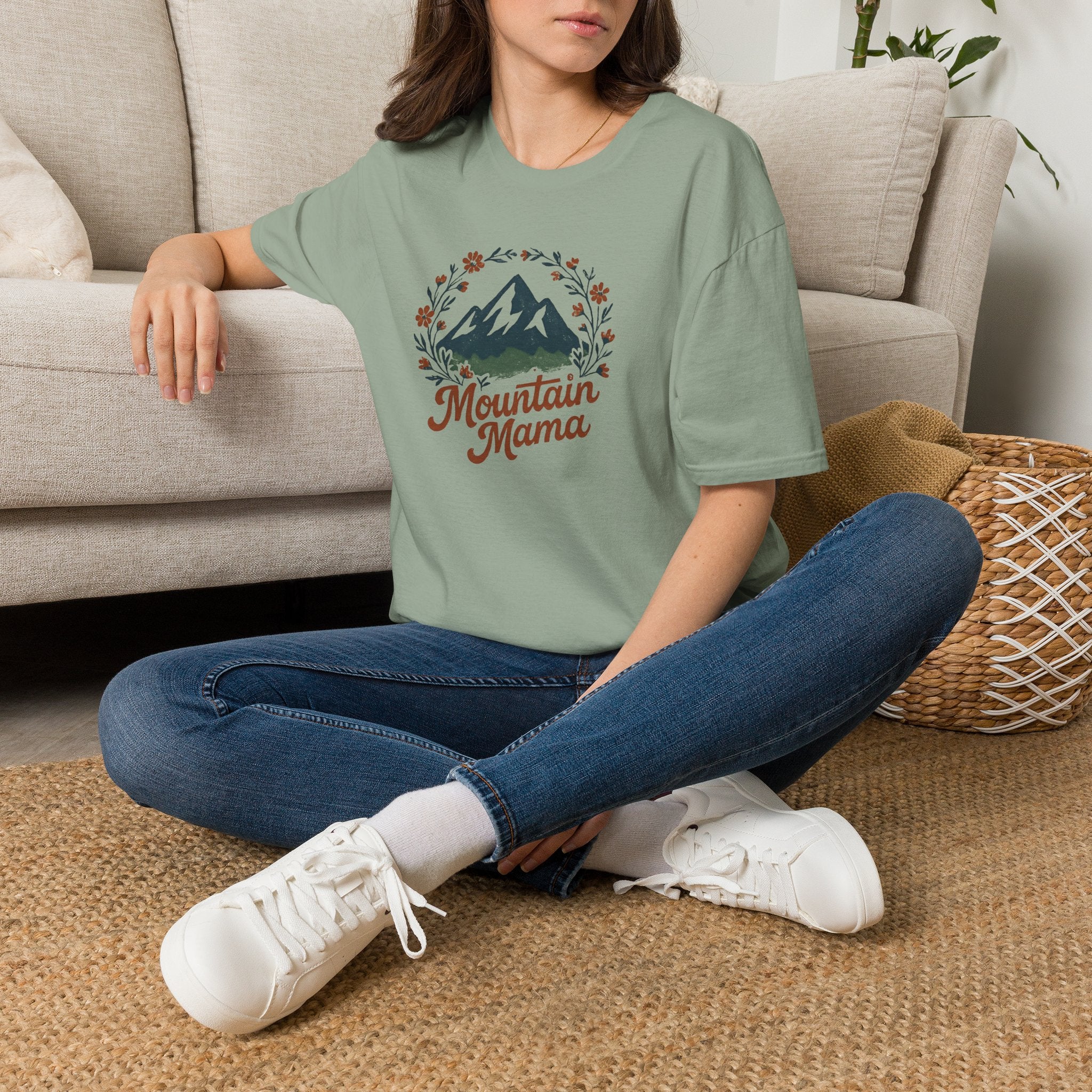 Mountain Mama T-Shirt — Floral Mountain Graphic Tee for Outdoor Moms