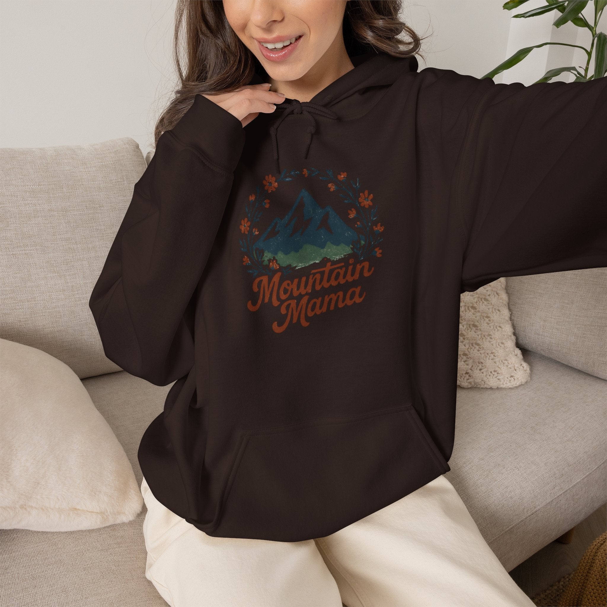 Mountain Mama Hoodie — Floral Mountain Graphic Pullover for Outdoor Moms
