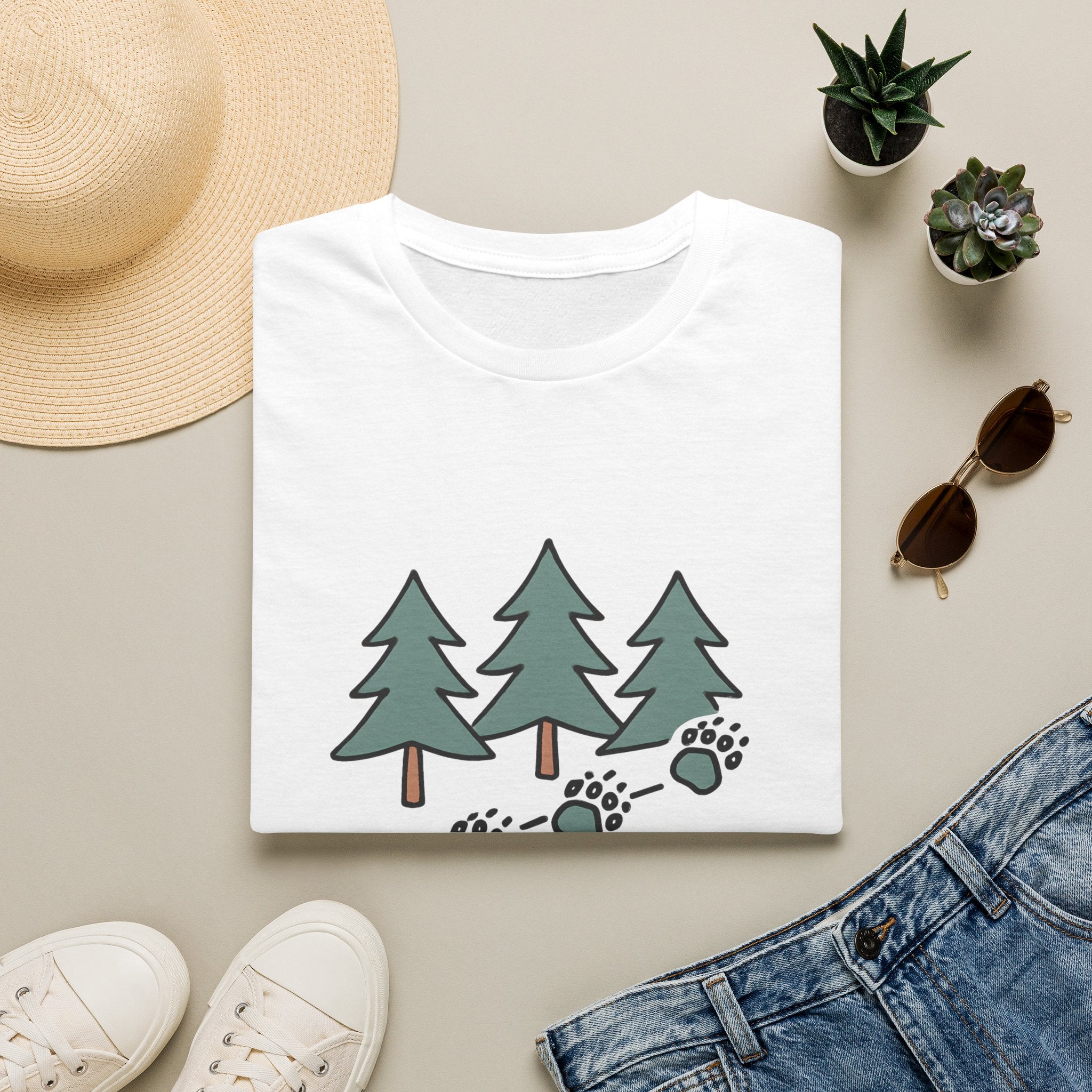 Into the Wild T-Shirt — Pine Trees & Paw Prints Outdoors Tee