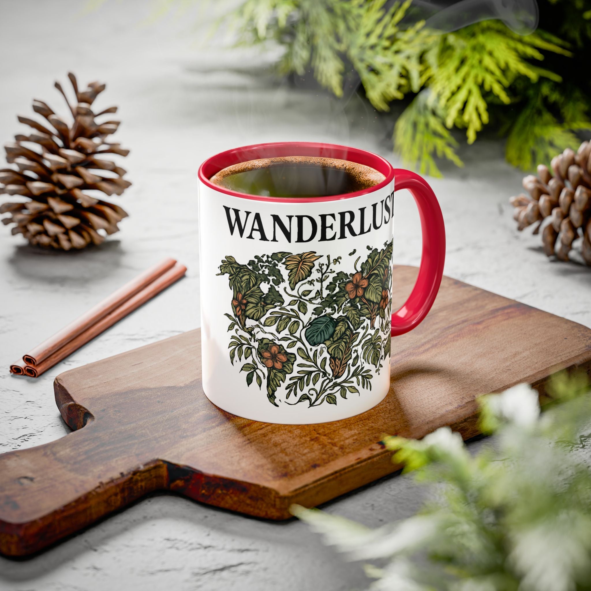 Wanderlust Floral Travel Mug — 11oz/15oz Ceramic Coffee Cup