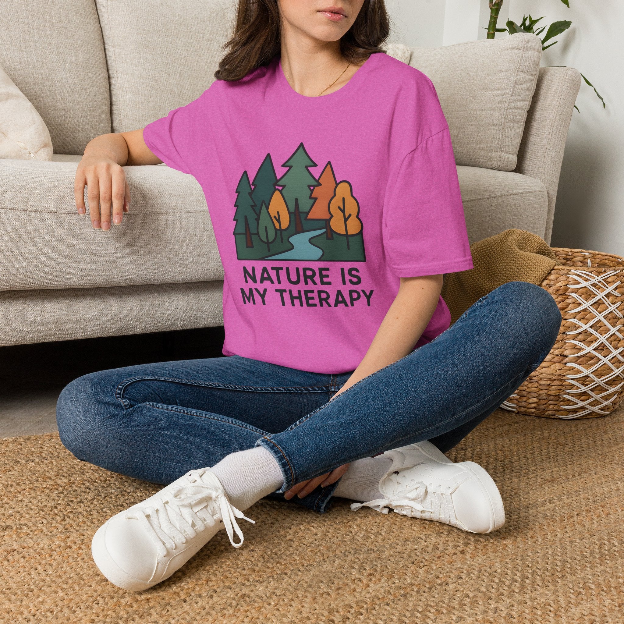 Nature Is My Therapy T-Shirt — Scenic Forest River Graphic Tee
