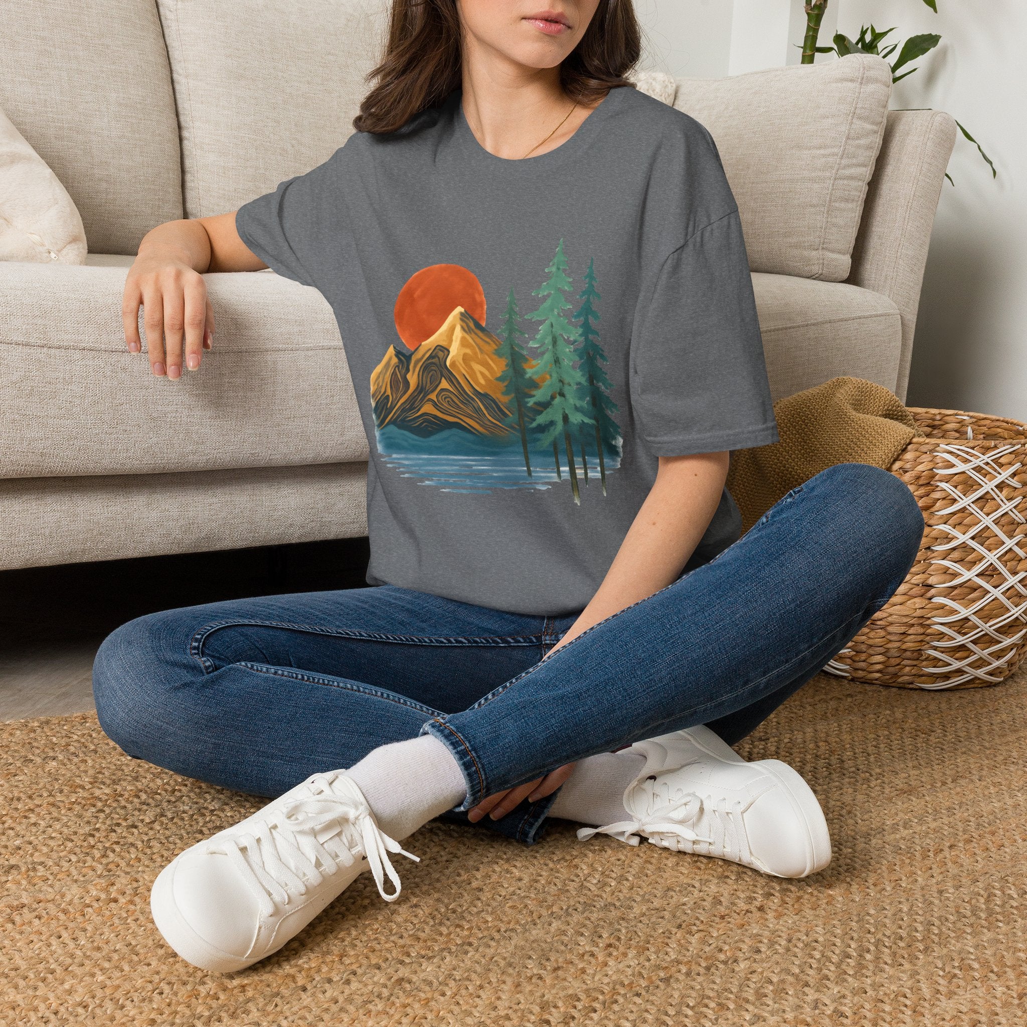 Mountain Sunset T-Shirt — Vintage Pine Forest Graphic