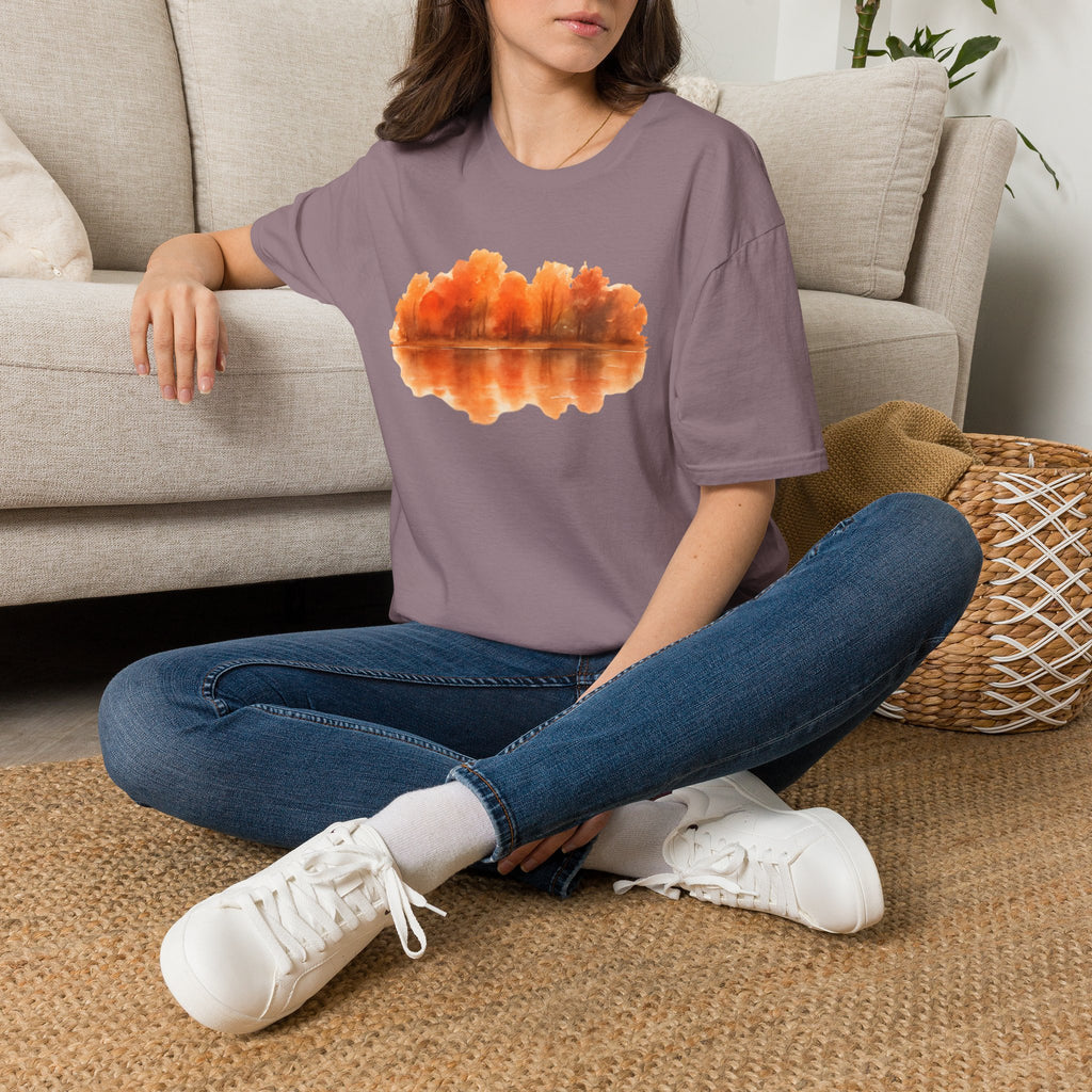 Autumn Lake Reflection T-Shirt — Orange Fall Trees Graphic Tee
