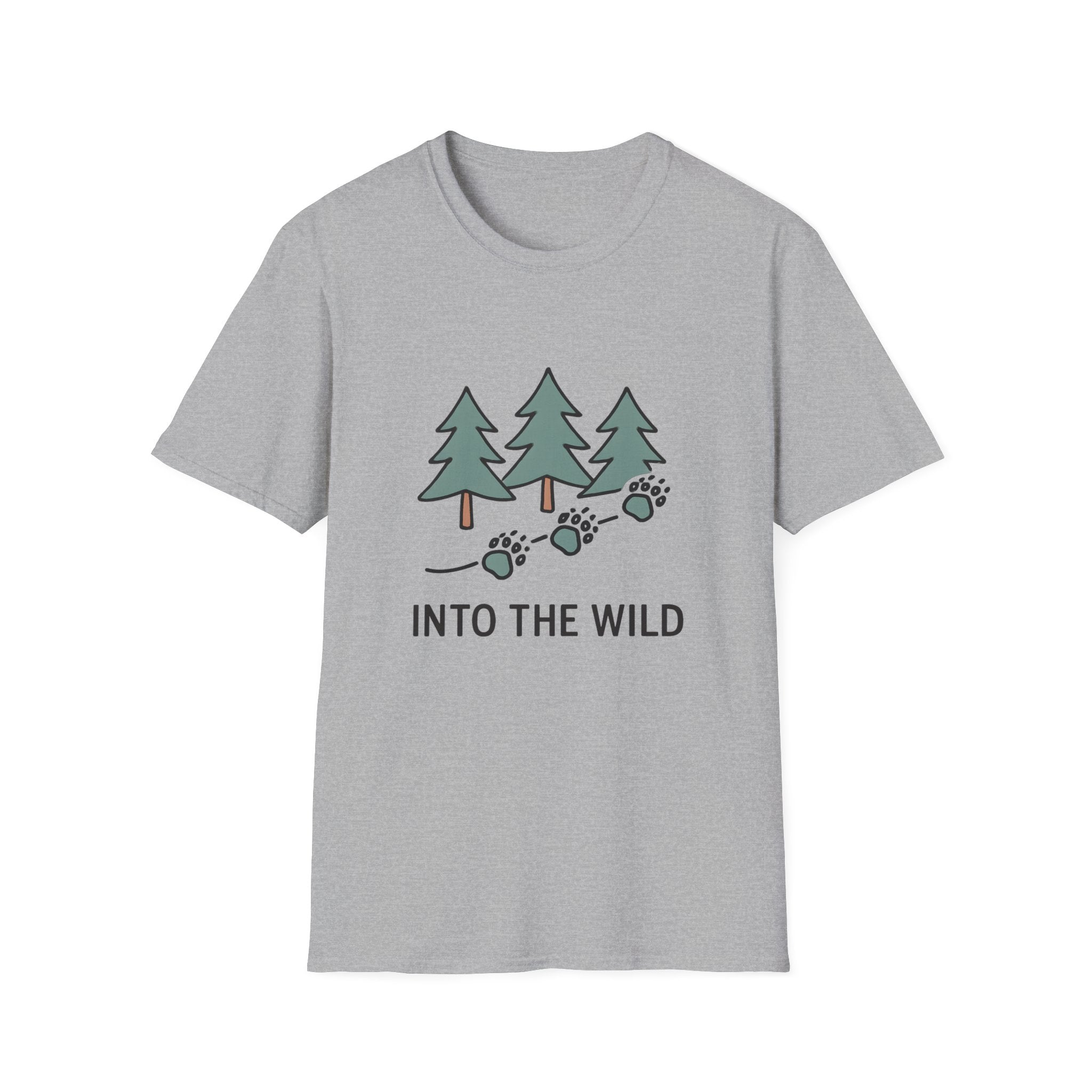 Into the Wild T-Shirt — Pine Trees & Paw Prints Outdoors Tee