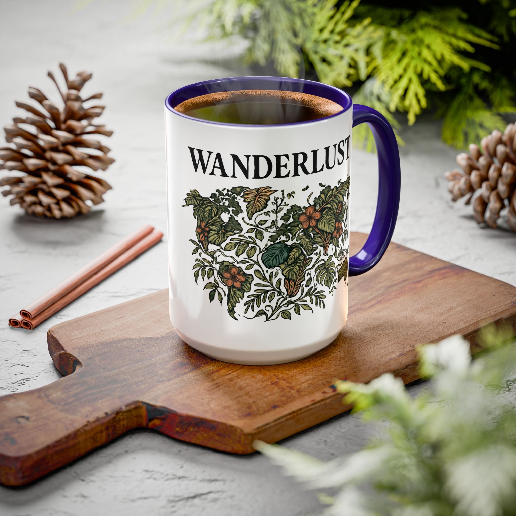 Wanderlust Floral Travel Mug — 11oz/15oz Ceramic Coffee Cup