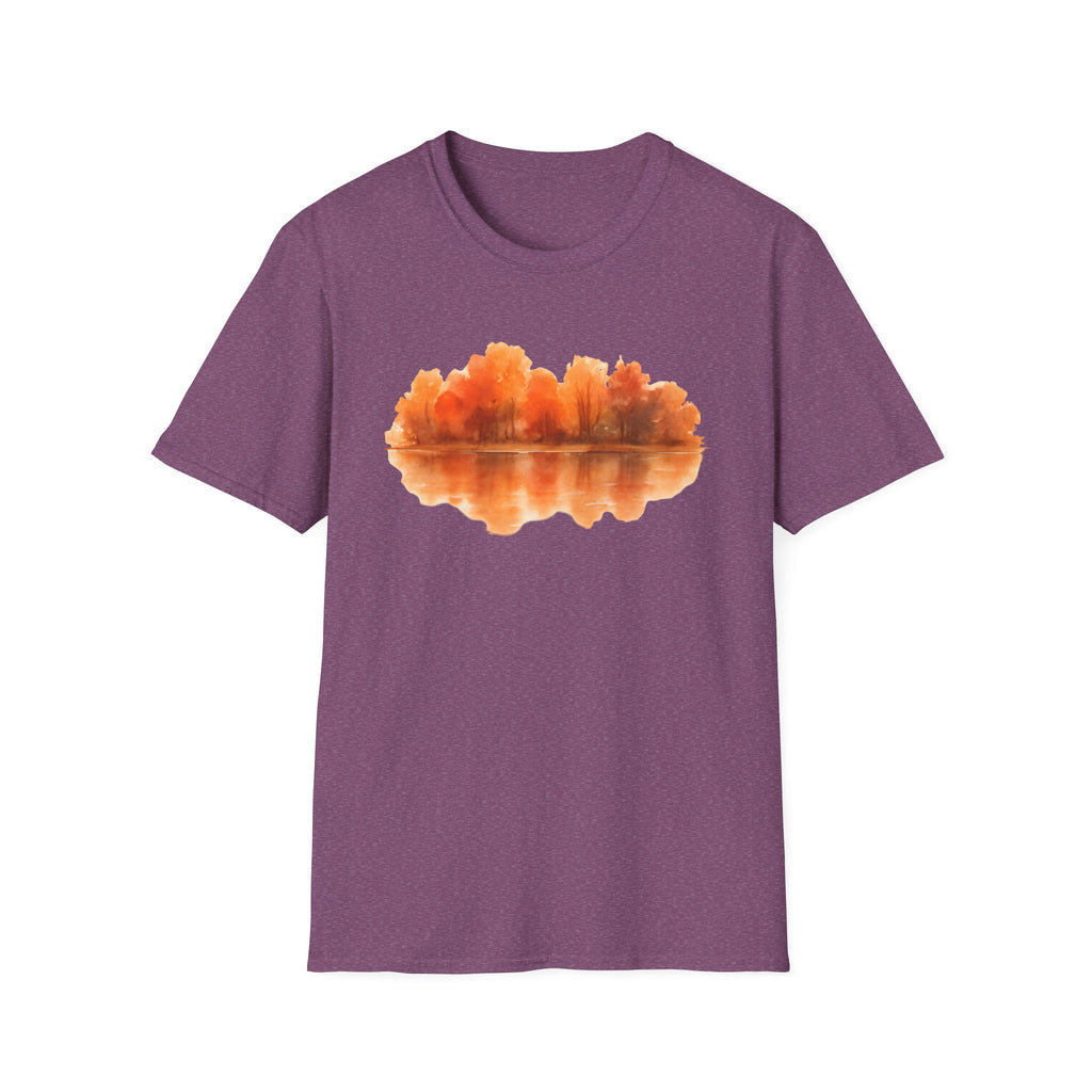 Autumn Lake Reflection T-Shirt — Orange Fall Trees Graphic Tee