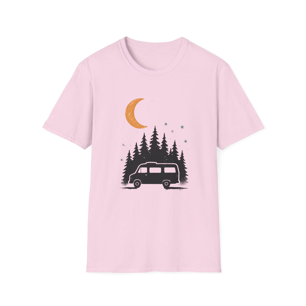 T-Shirt: Retro Camper Night Moon Tee — Forest Van Camping Graphic