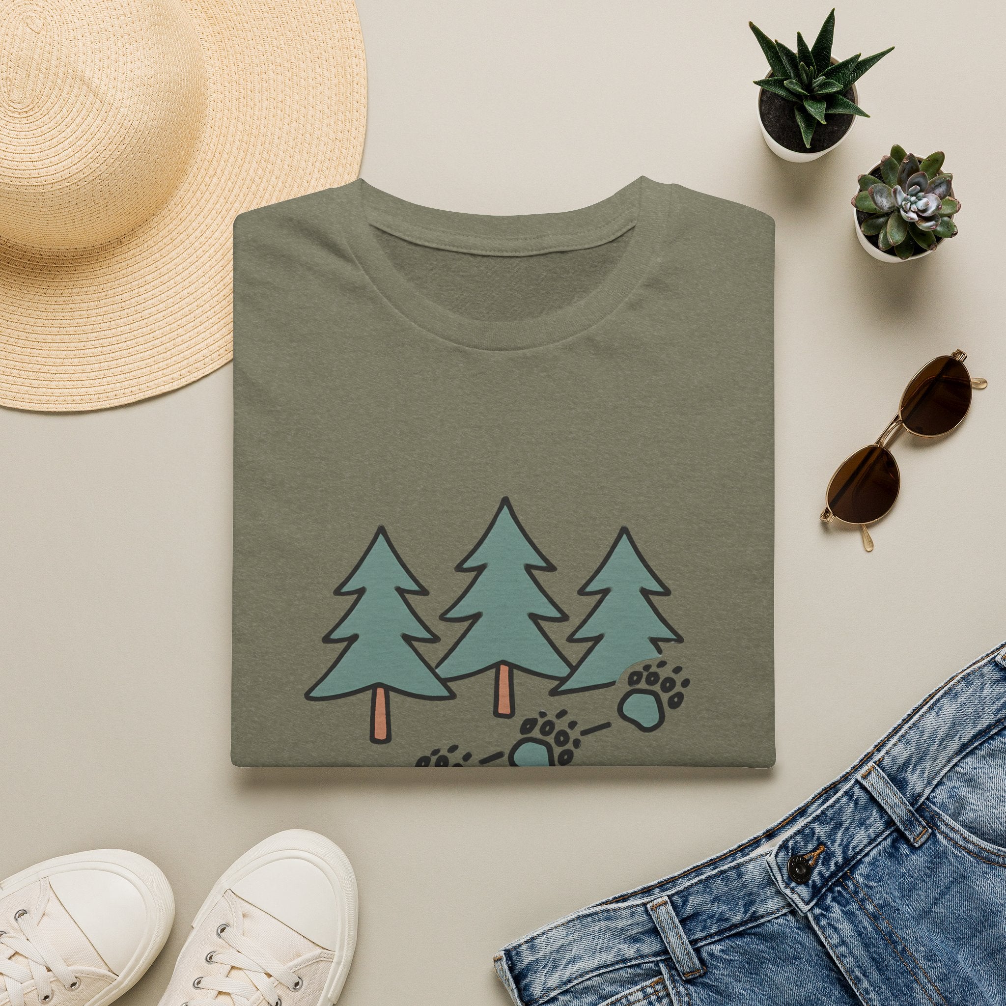 Into the Wild T-Shirt — Pine Trees & Paw Prints Outdoors Tee