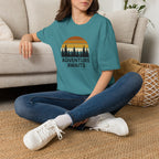 Adventure Awaits T-Shirt — Retro Sunset Forest Graphic Tee