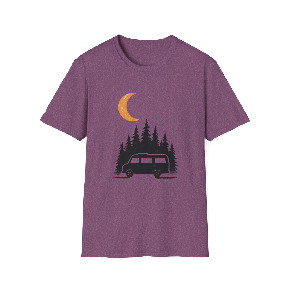 T-Shirt: Retro Camper Night Moon Tee — Forest Van Camping Graphic