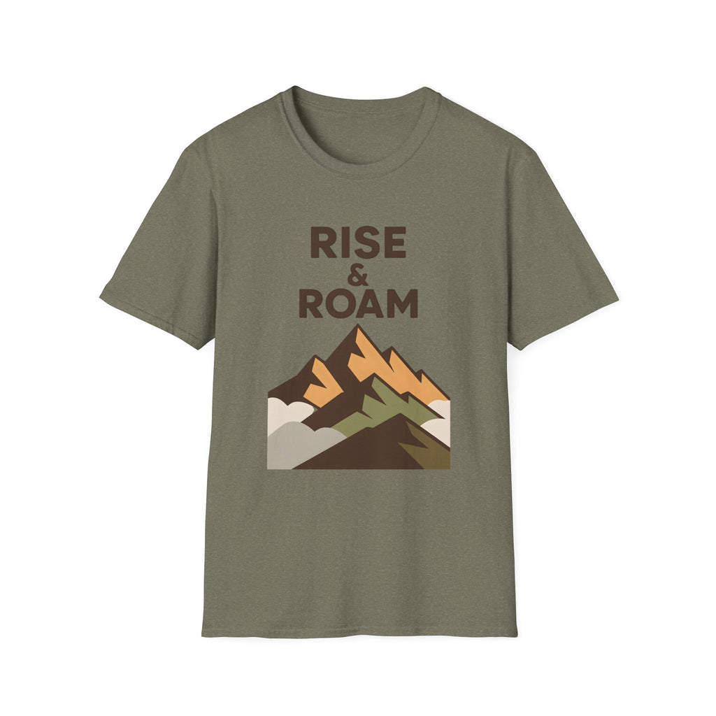 Rise & Roam Mountain T-Shirt — Adventure Graphic Tee for Hikers & Travelers