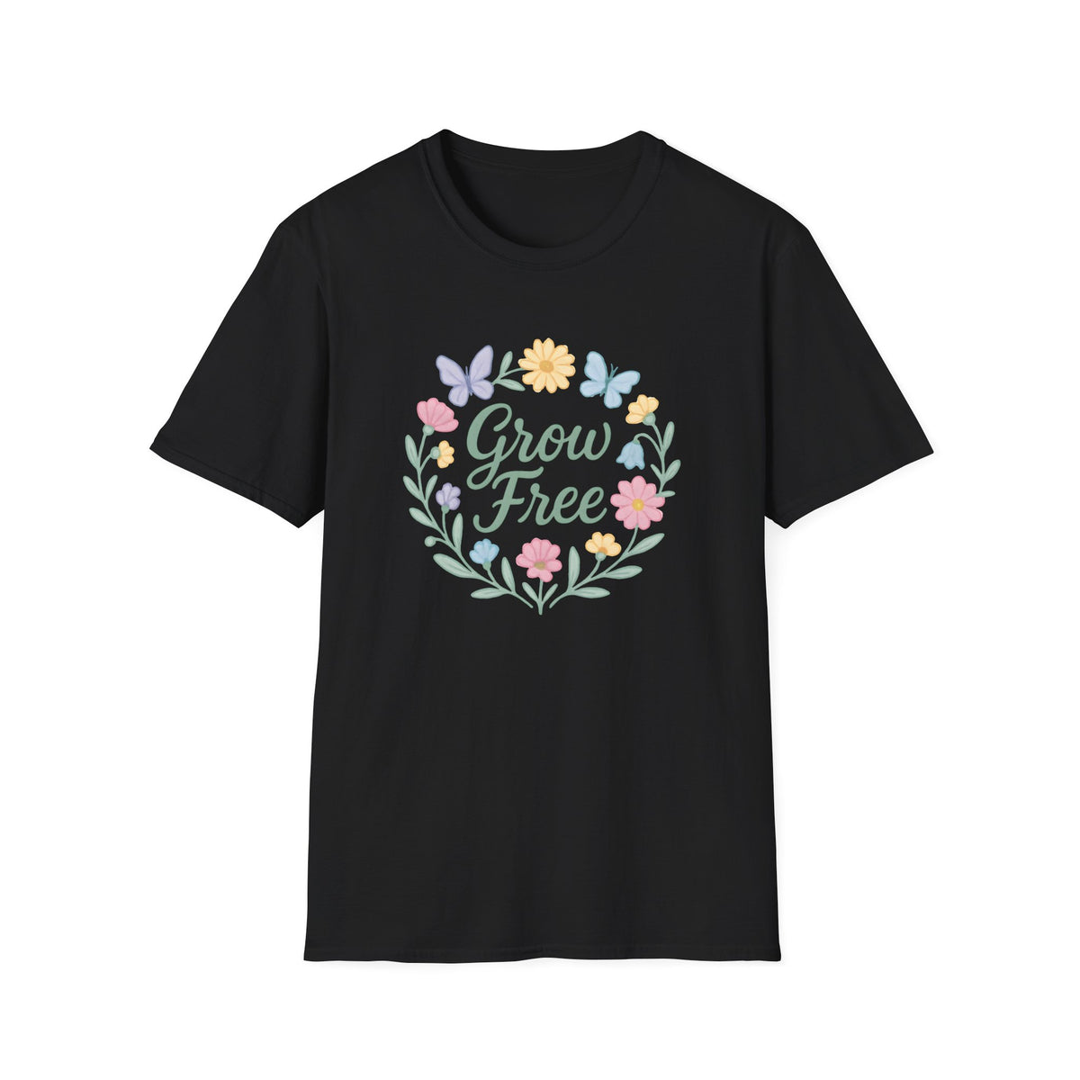 Grow Free Floral T-Shirt — Pastel Garden Butterfly Tee